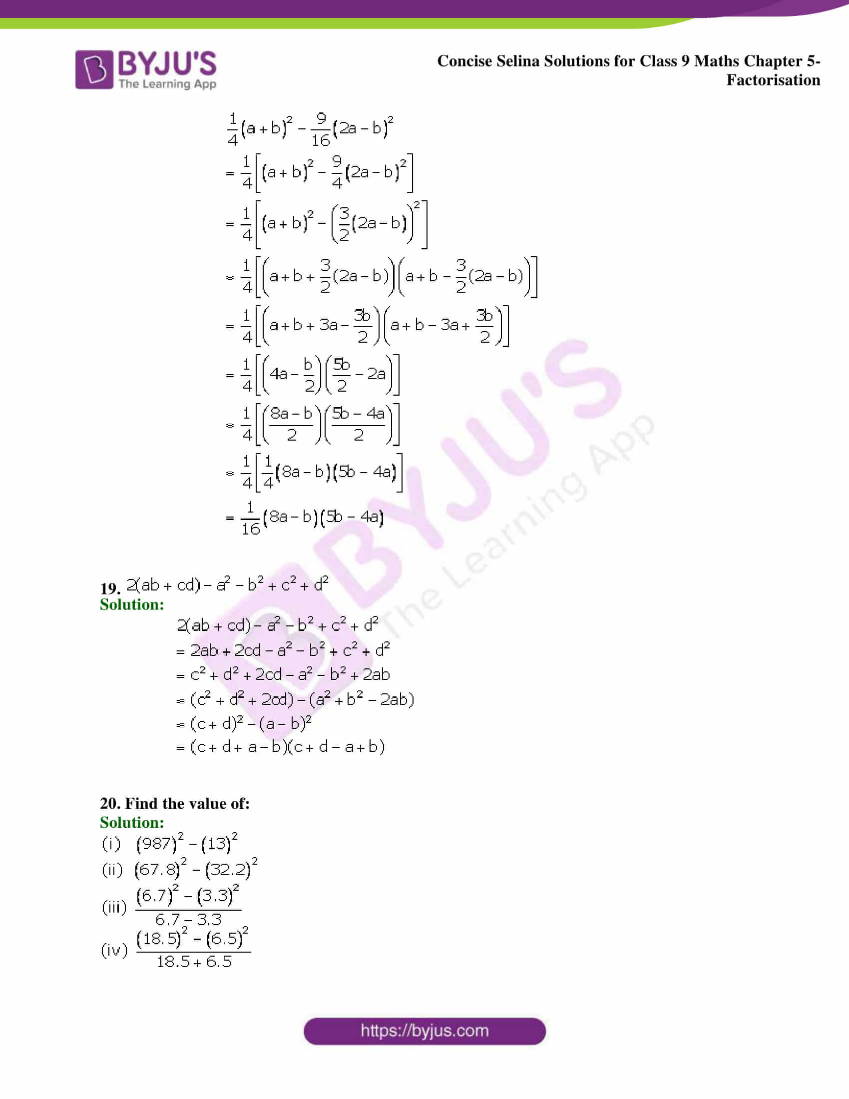 Selina Solutions Class 9 Concise Maths Chapter 5 Factorisation