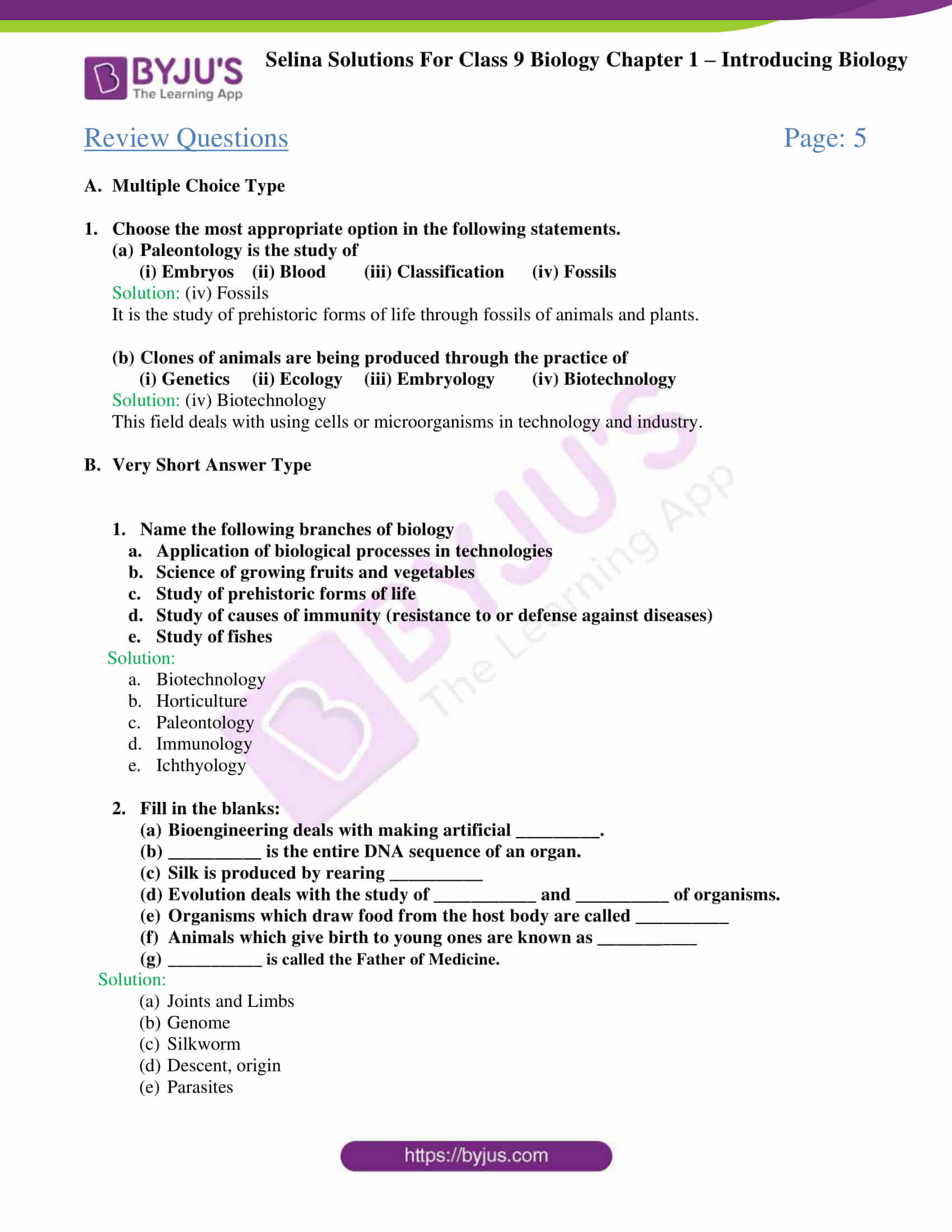 biology assignment answer class 9