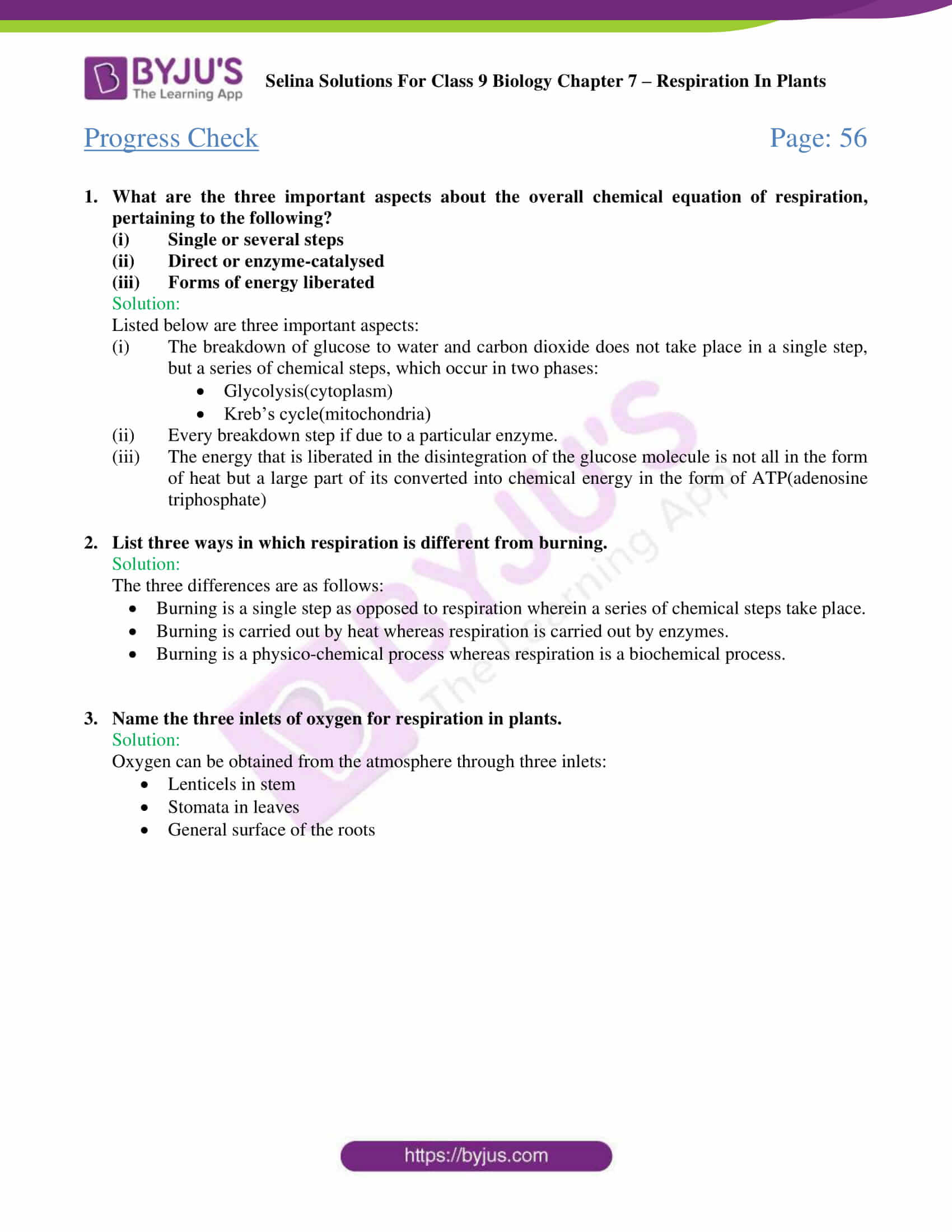 Selina Solutions For Class 9 Biology Chapter 7 Respiration In Plants part 01