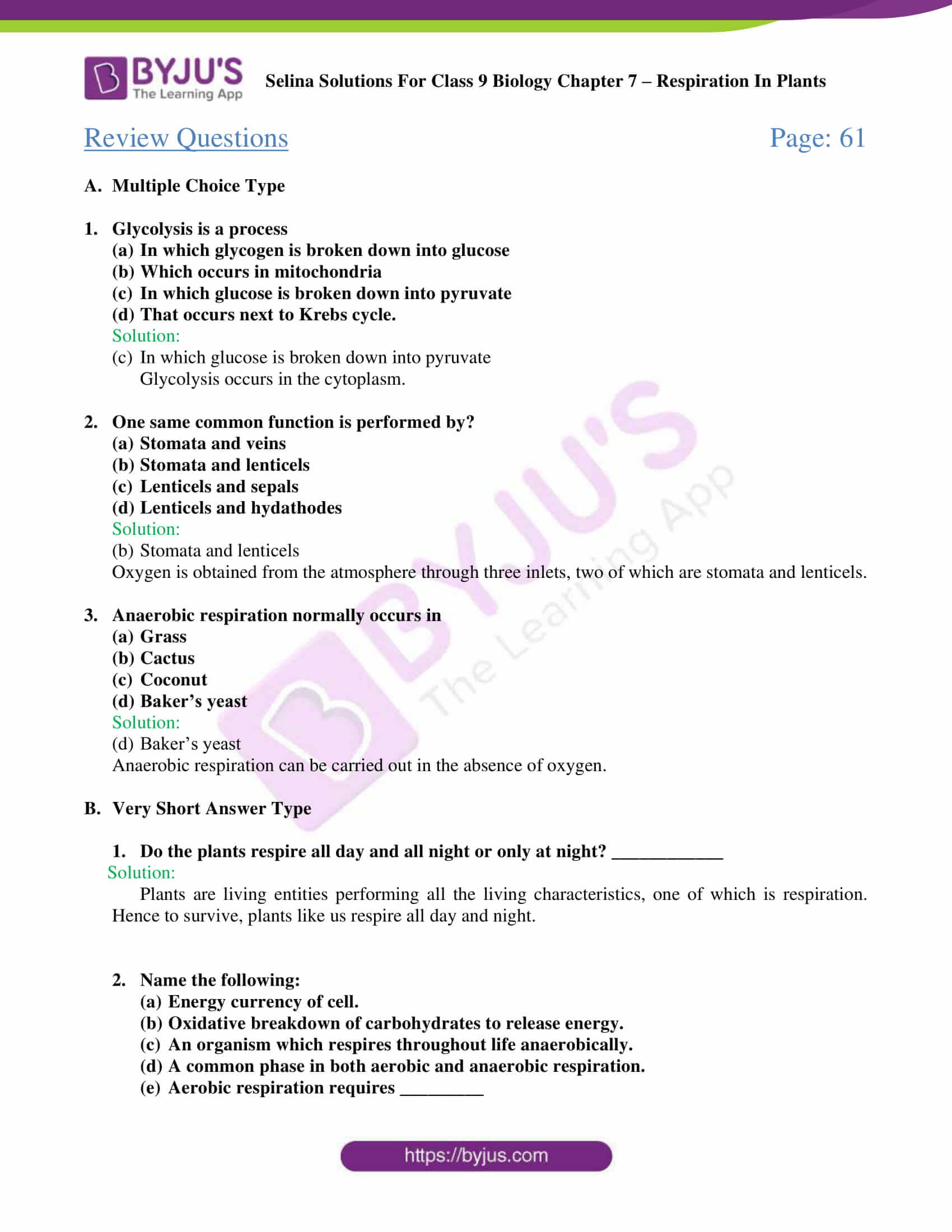 Selina Solutions For Class 9 Biology Chapter 7 Respiration In Plants part 05