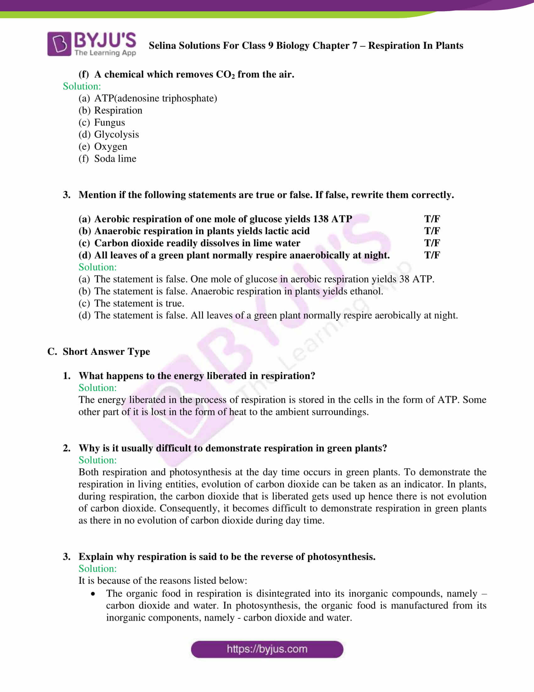 Selina Solutions For Class 9 Biology Chapter 7 Respiration In Plants part 06