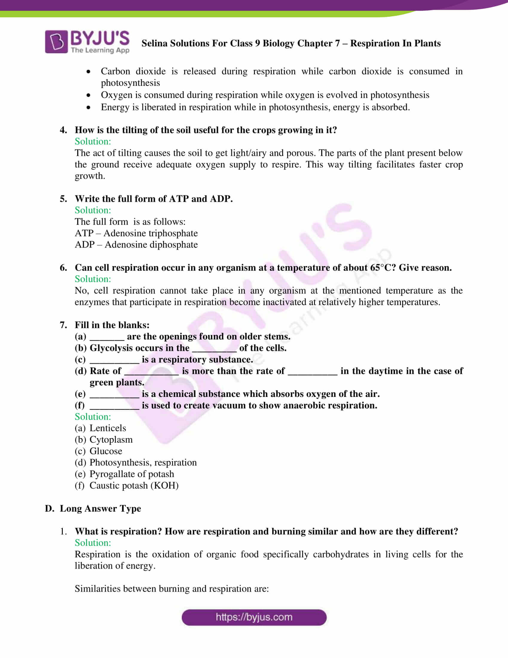 Selina Solutions For Class 9 Biology Chapter 7 Respiration In Plants part 07