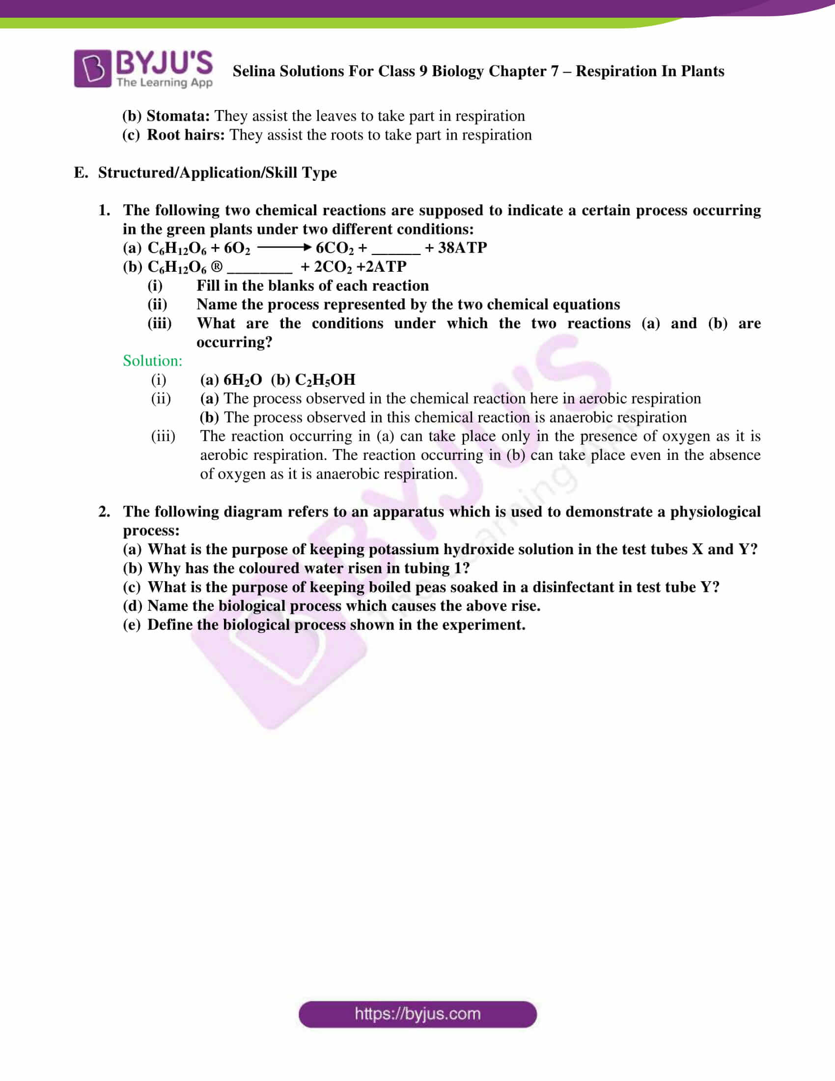 Selina Solutions For Class 9 Biology Chapter 7 Respiration In Plants part 12