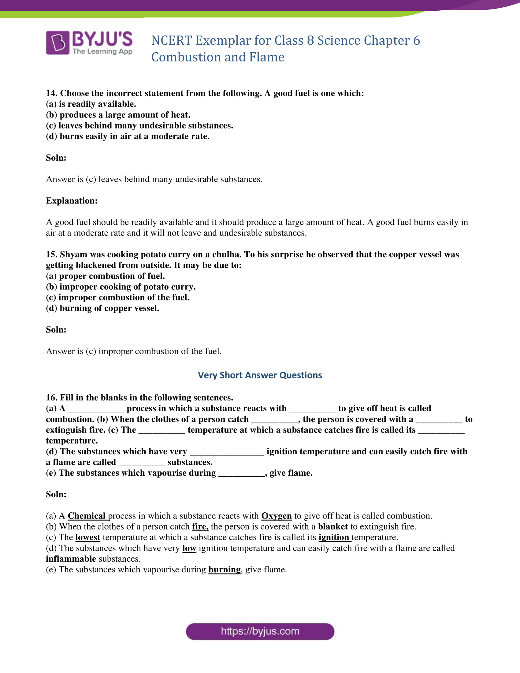 Ncert Exemplar Class 8 Ncert Exemplar Science Solutions Chapter 6 Combustion And Flame Free Pdf Download