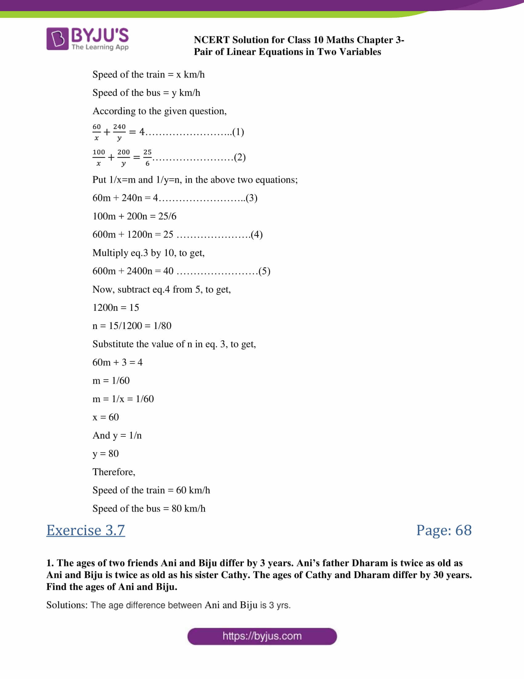 NCERT Solutions Class 10 Maths Chapter 3 Pair of Linear Equations In ...