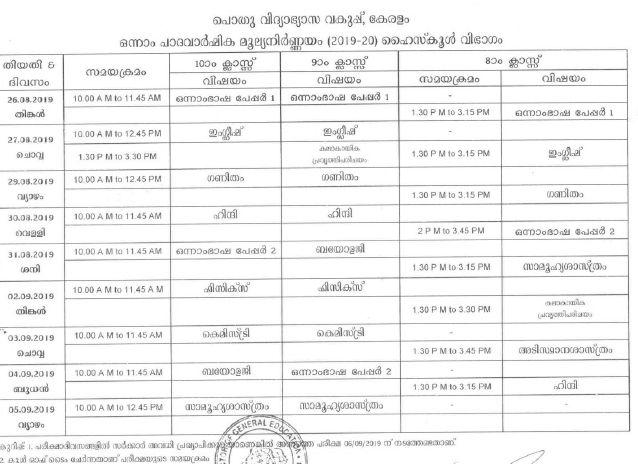 Kerala Board First Term Exam Date -Sheet Download Now