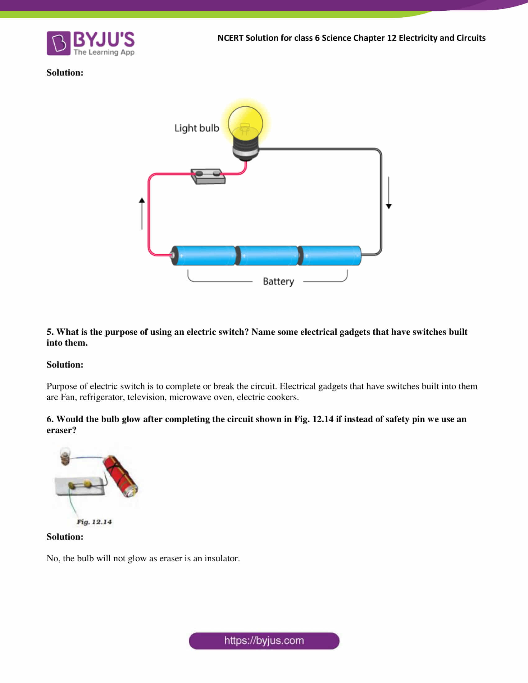 NCERT Solutions for Class 6 Science Chapter 12 Electricity ...