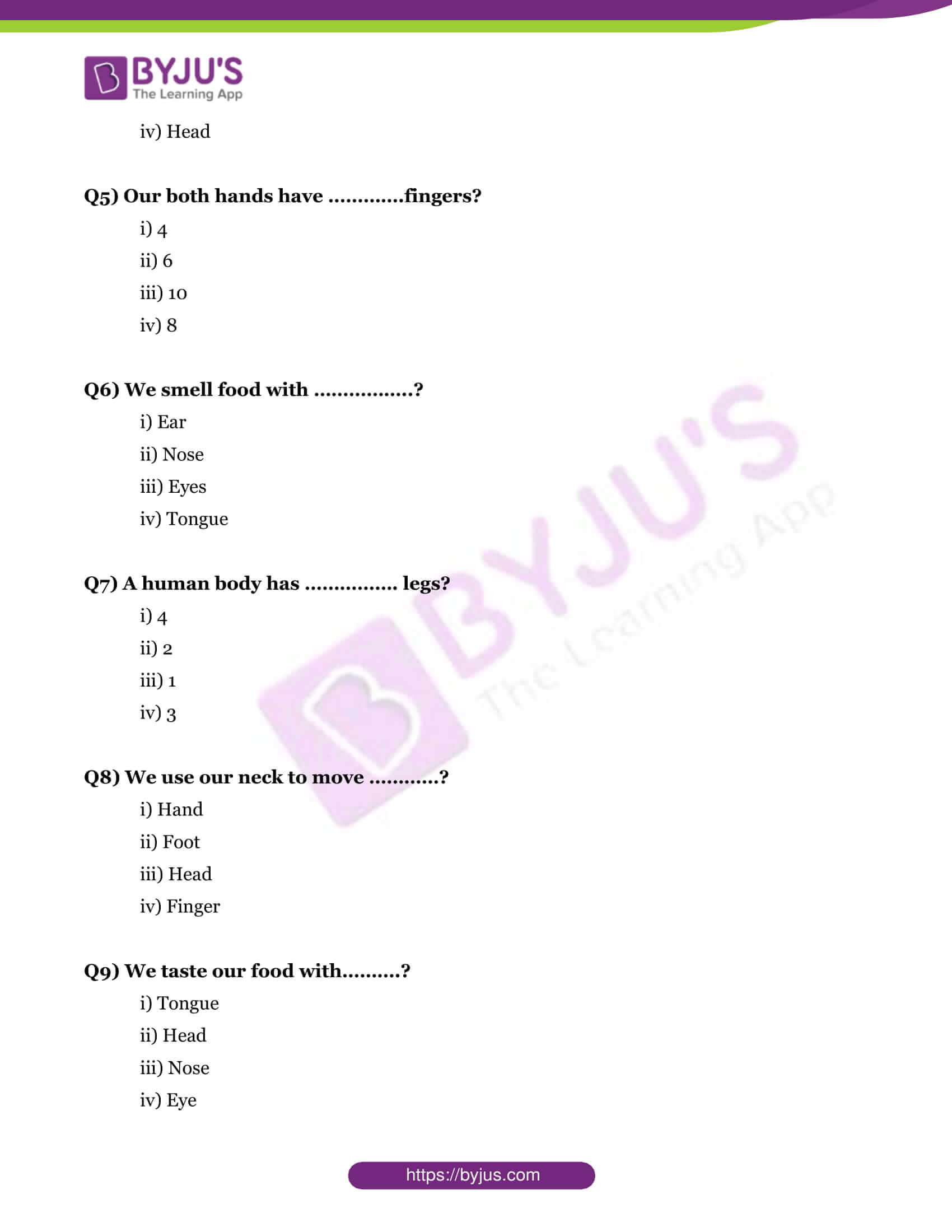 GK Questions for Class 1 on Parts of Body - Know Facts and Functions of  Human Body
