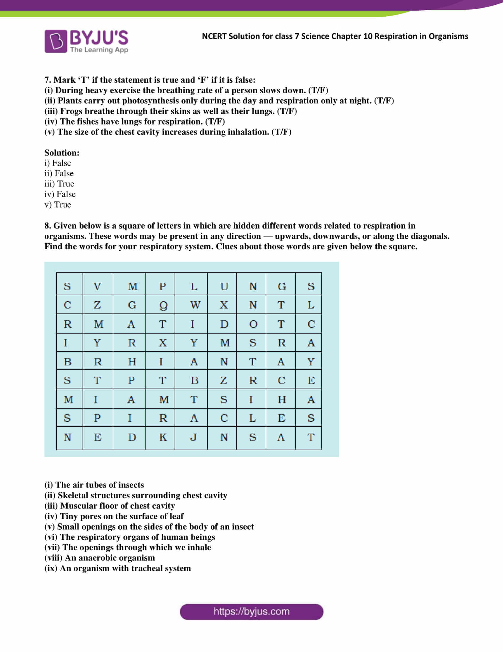 NCERT Solutions Class 7 Science Chapter 10 Respiration in Organisms
