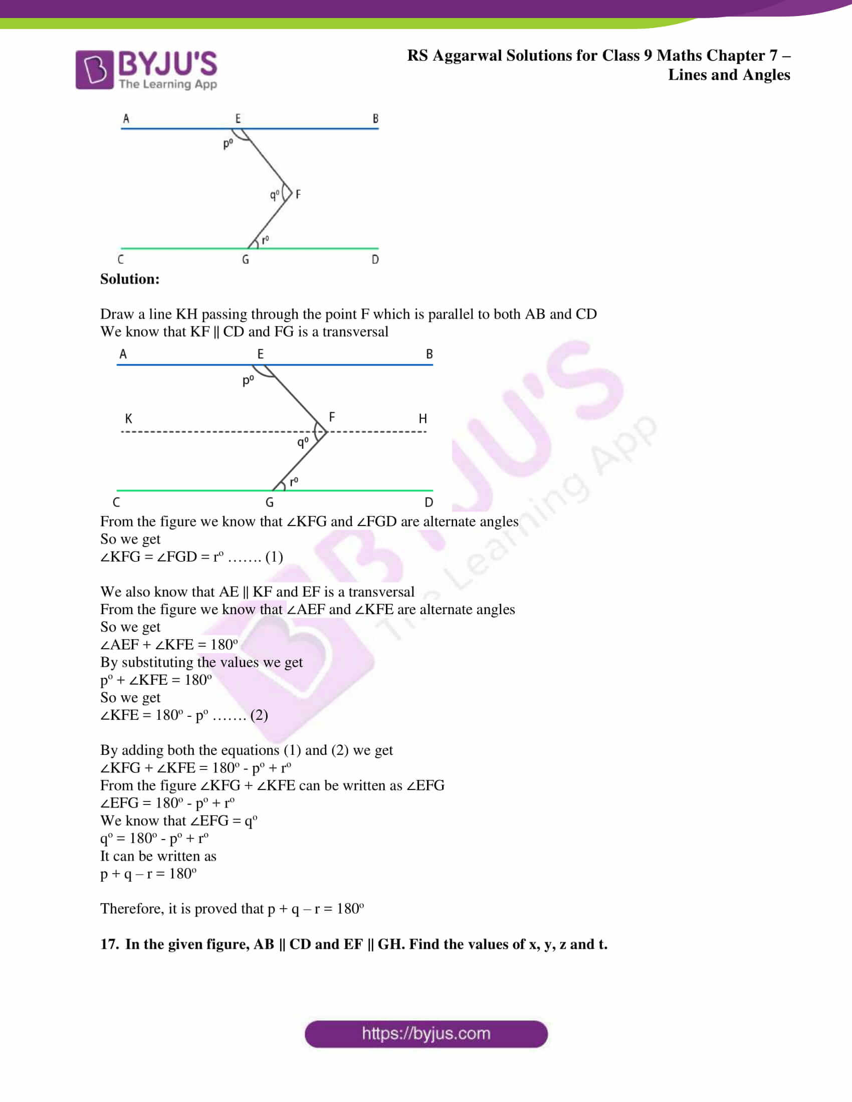 RS Aggarwal Solutions for Class 9 Chapter 7 Lines and Angles Free Download