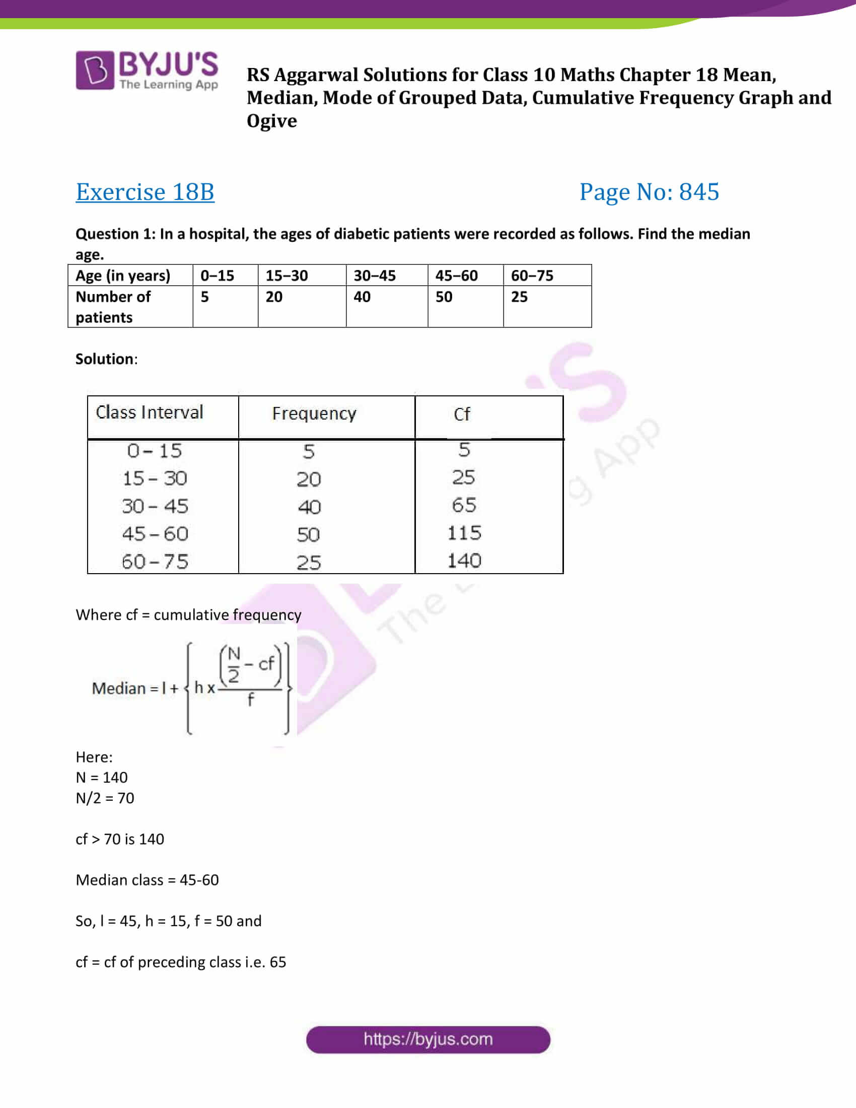 RS Aggarwal Class 10 Exercise 18B Chapter 18 Mean, Median