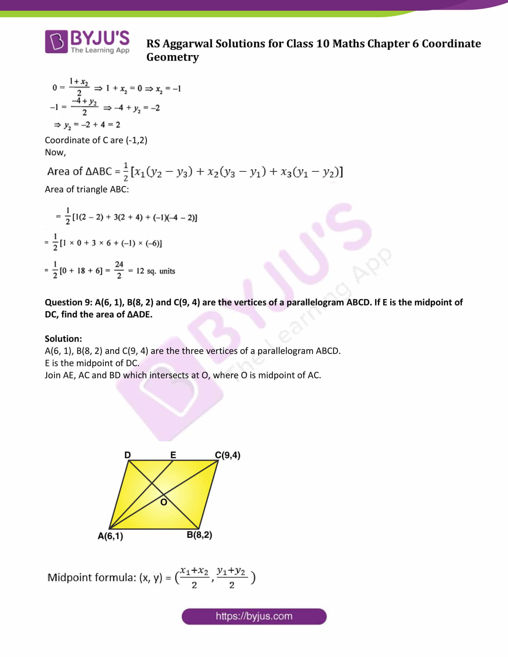 Rs aggarwal solutions for class 10 chapter 6 coordinate geometry