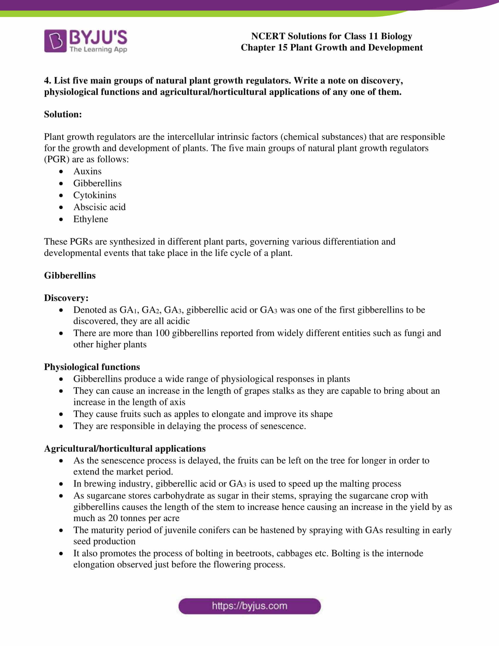 NCERT Solutions Class 11 Biology Chapter 15 Plant Growth and Development