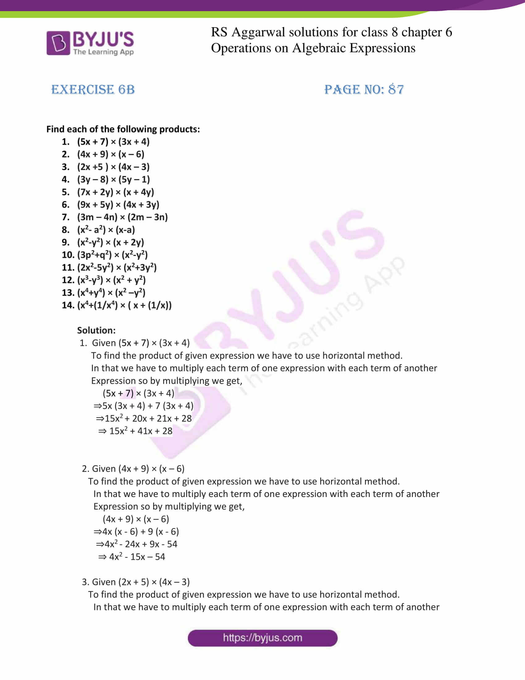 RS Aggarwal Solutions for Class 8 Chapter 6 - Operations on Algebraic ...