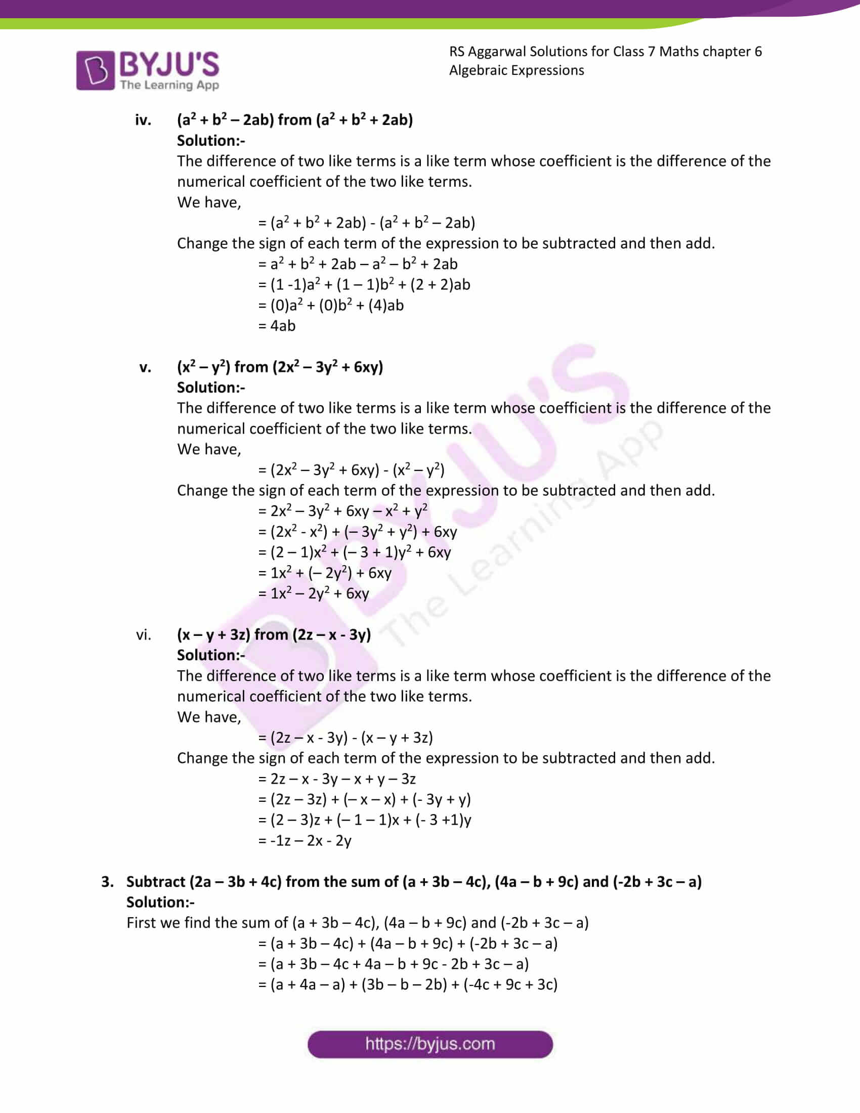 Rs aggarwal solutions for class 7 maths exercise 6a chapter 6 algebraic