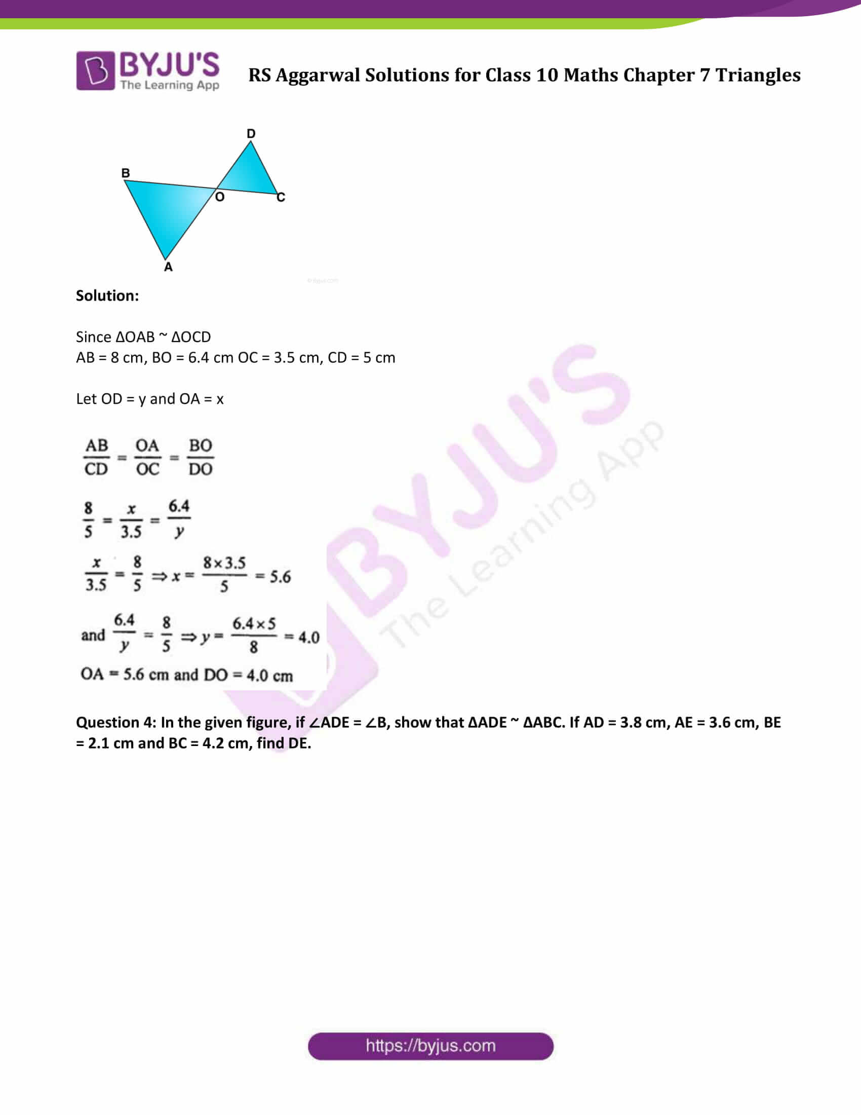 RS Aggarwal Class 10 Triangles Solutions Chapter 7-Ex 7B