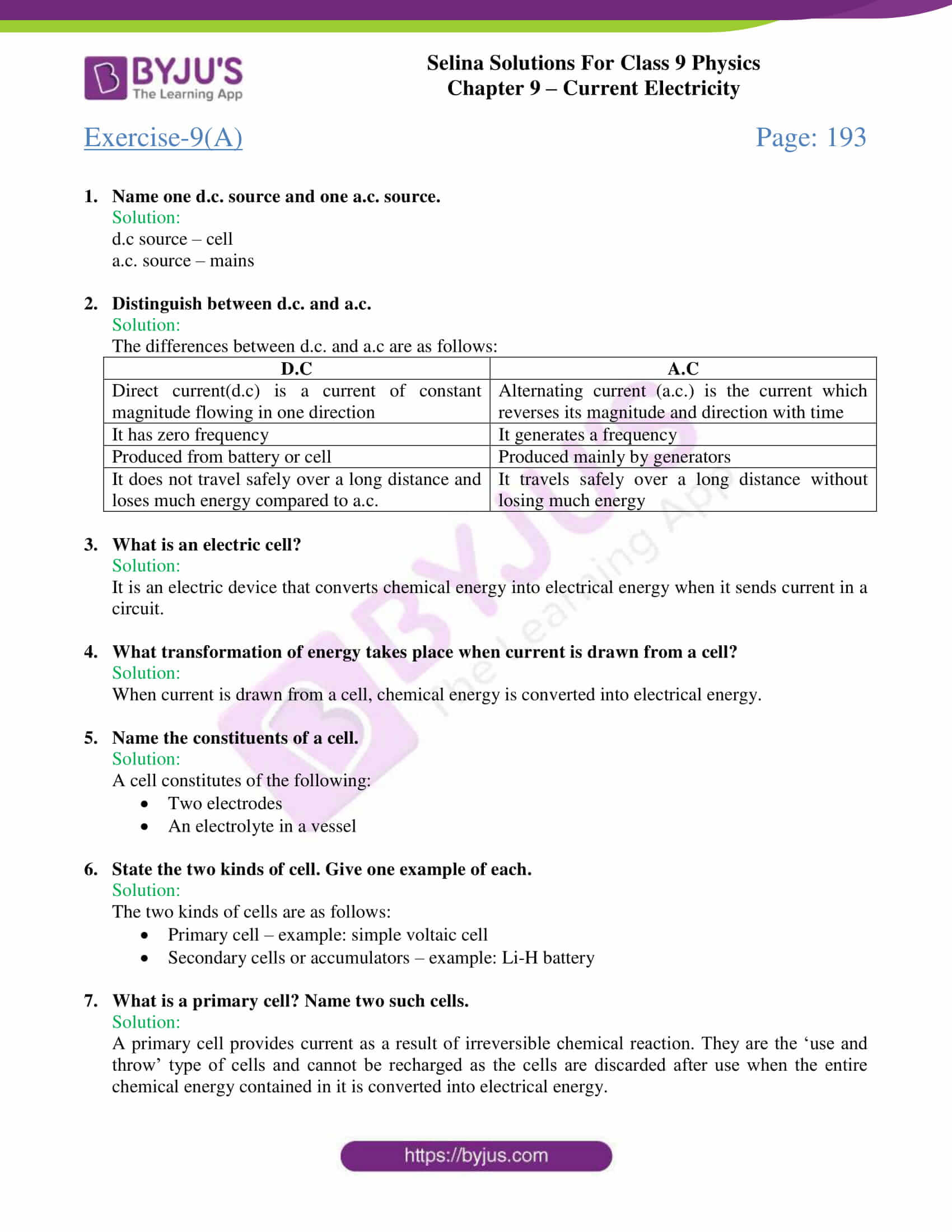 selina solutions class 9 physics chapter 9 Current Electricity part 01