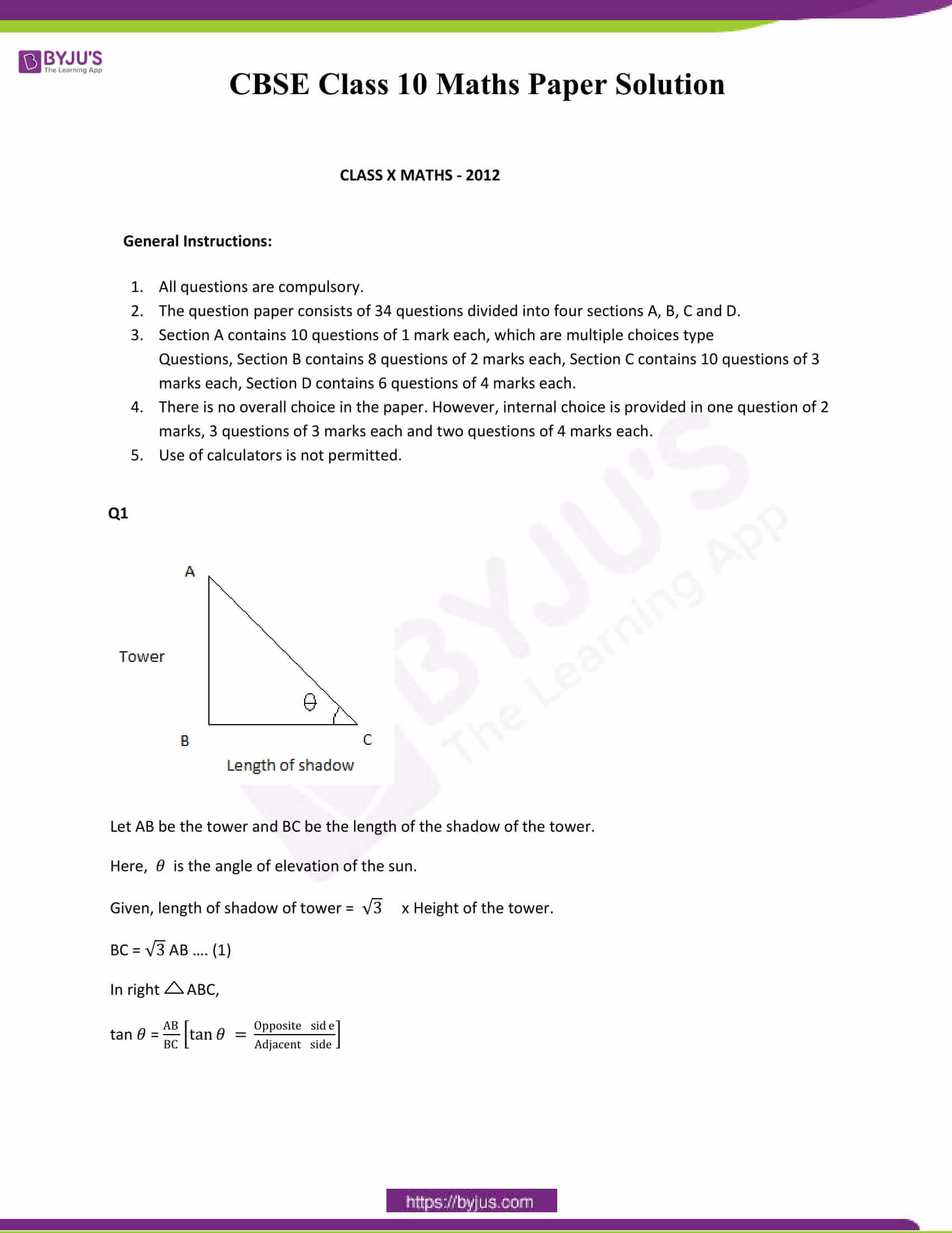 CBSE Class 10 Maths Papers Solution 2012 01