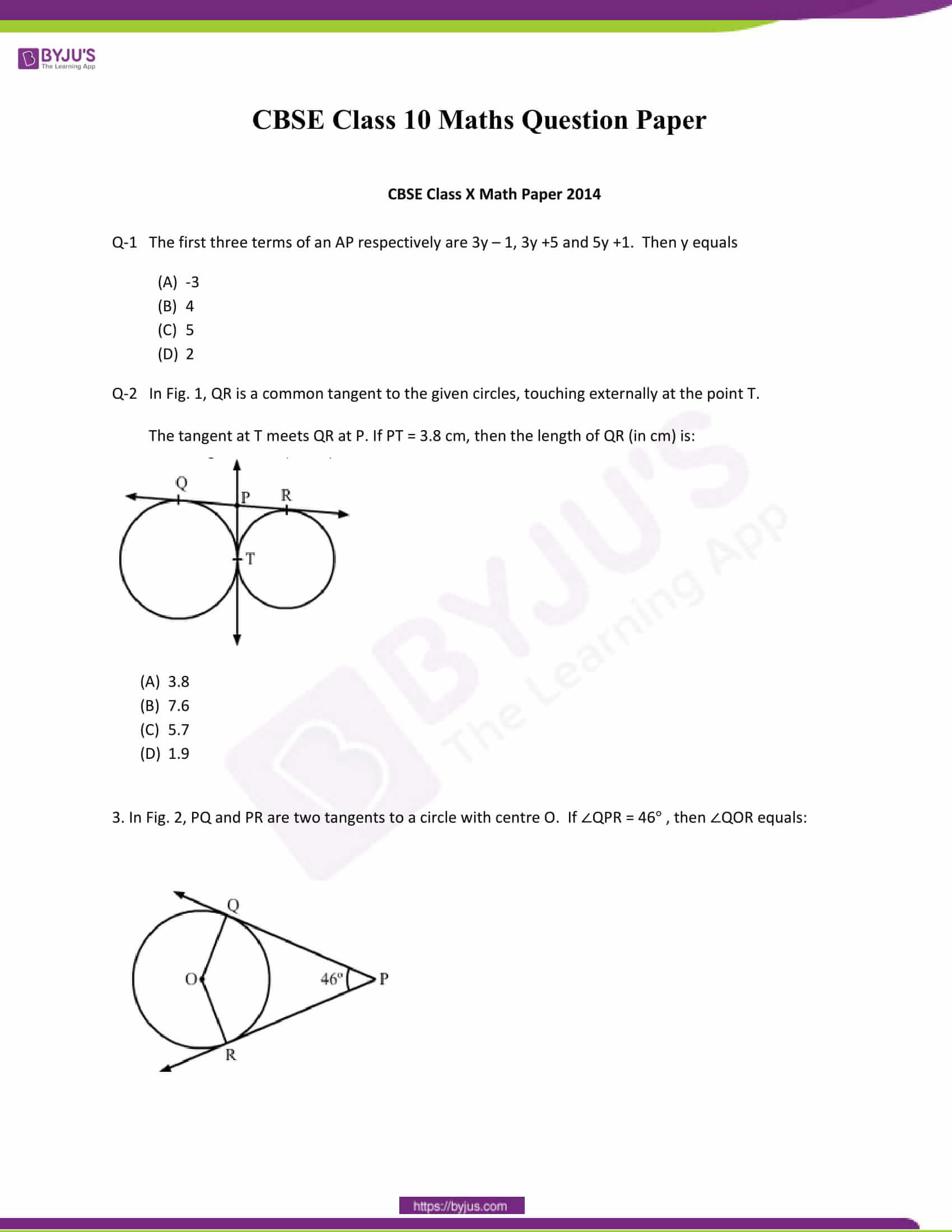 CBSE Class 10 Maths Question Papers 2014 1