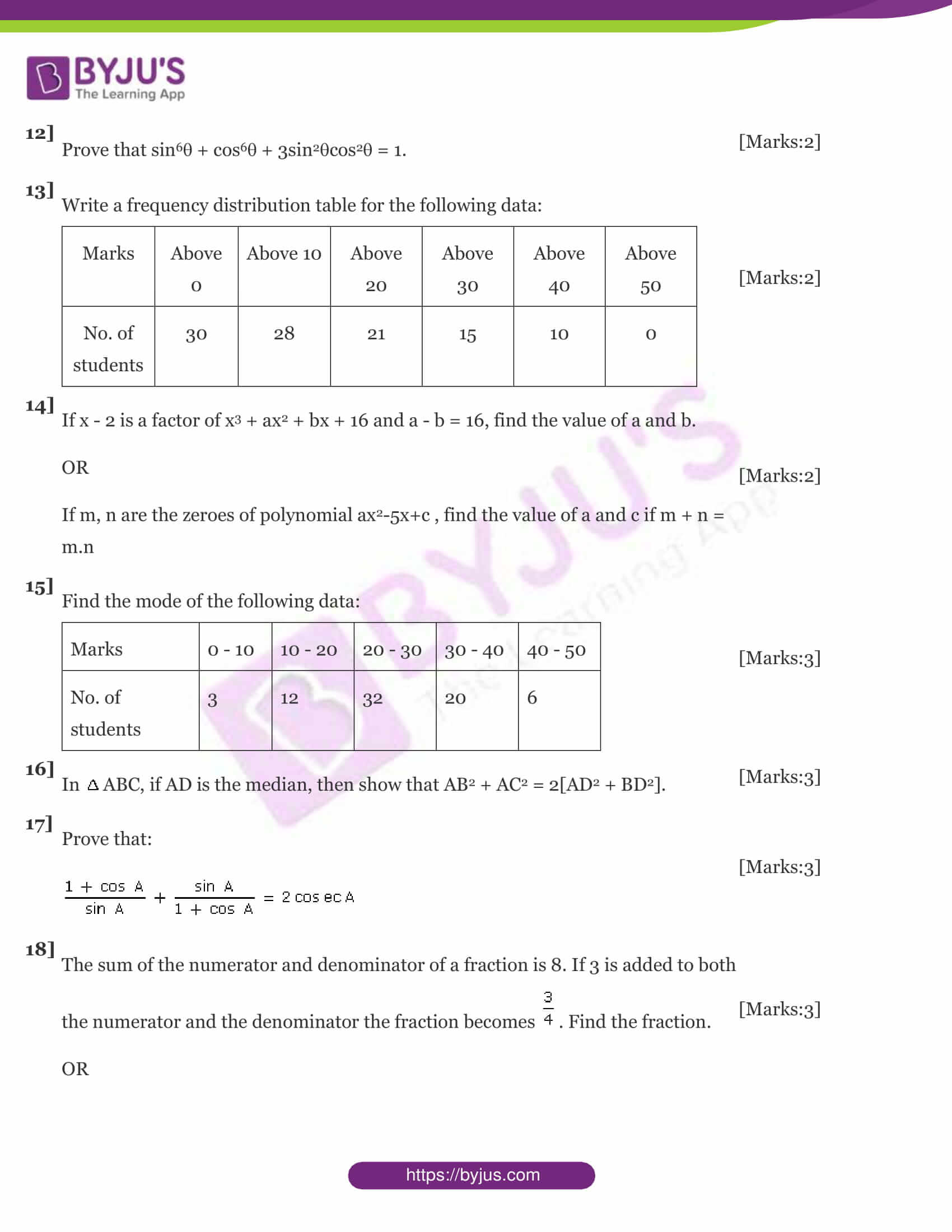 Cbse class 10 maths sample paper set 7