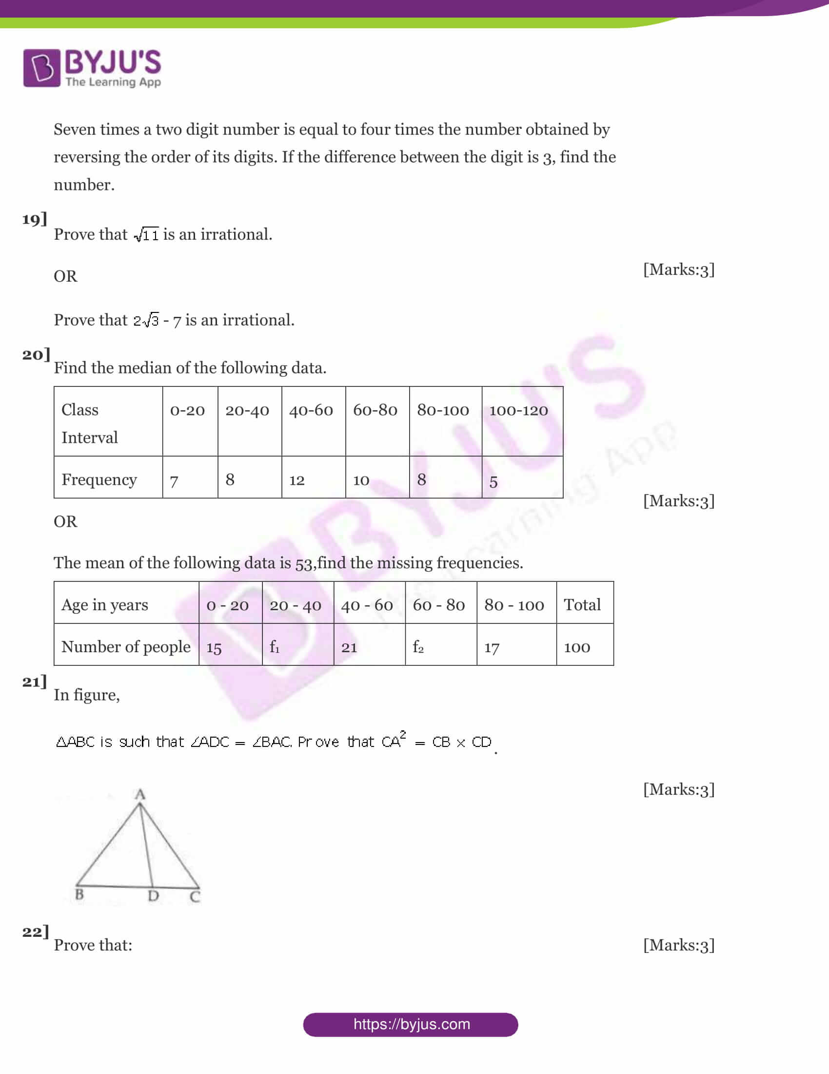 Cbse class 10 maths sample paper set 7