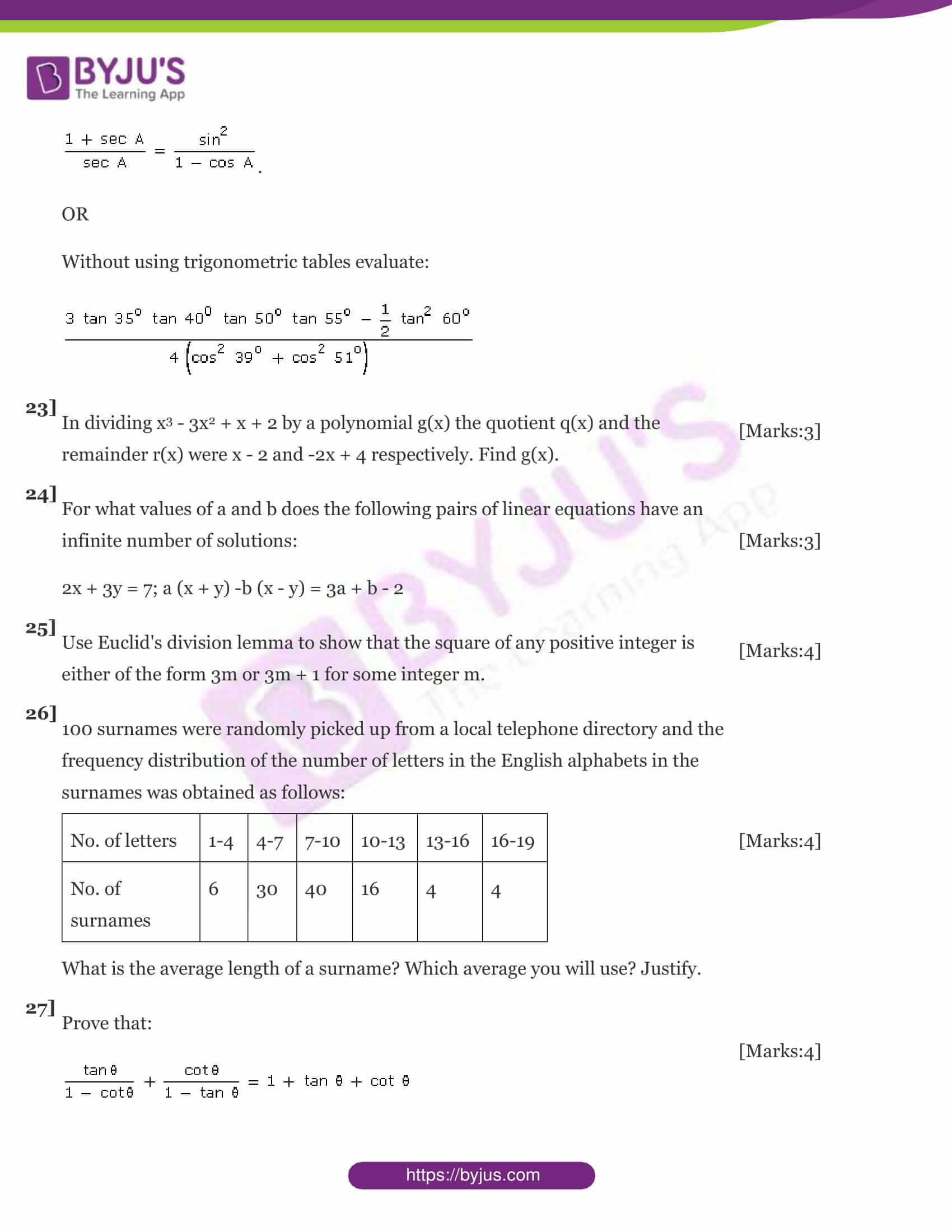 Cbse class 10 maths sample paper set 7