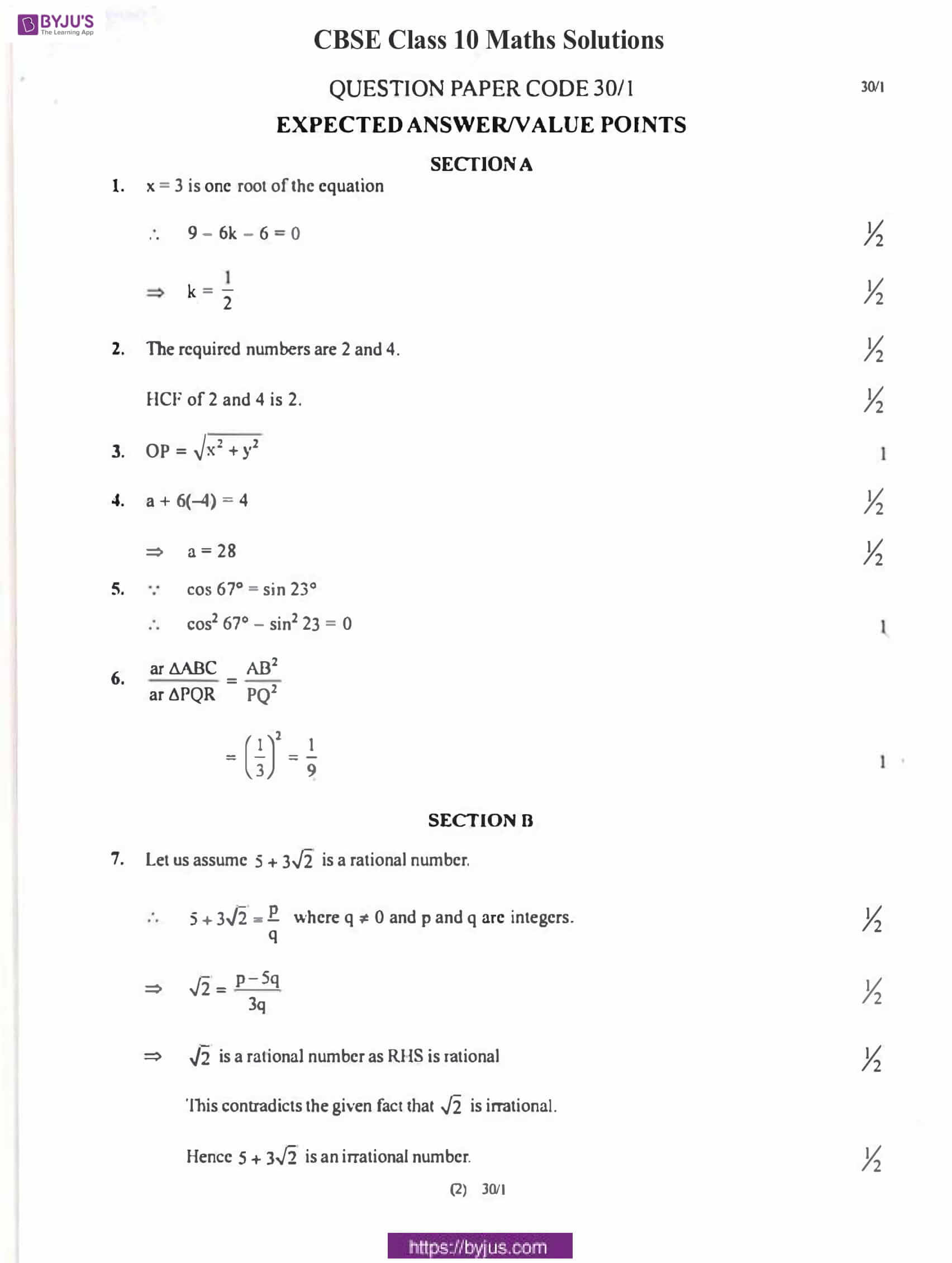 CBSE Class 10 Maths Solution PDF 2018 Set 1 01