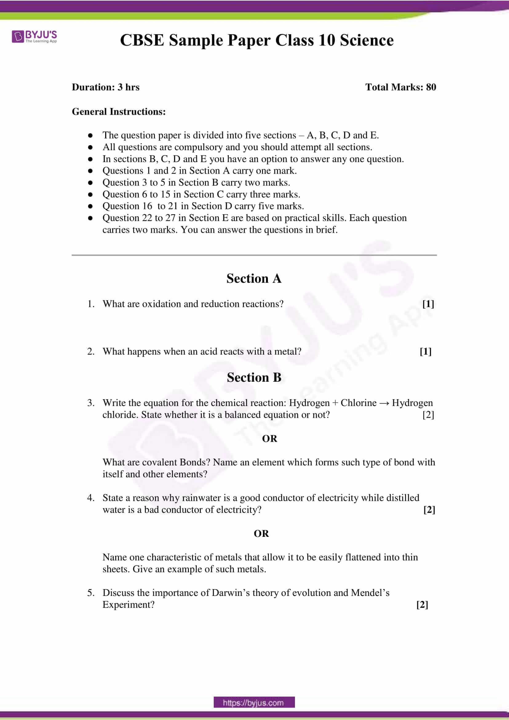 Class 10 Science Sample Paper 2022 23 Image To U