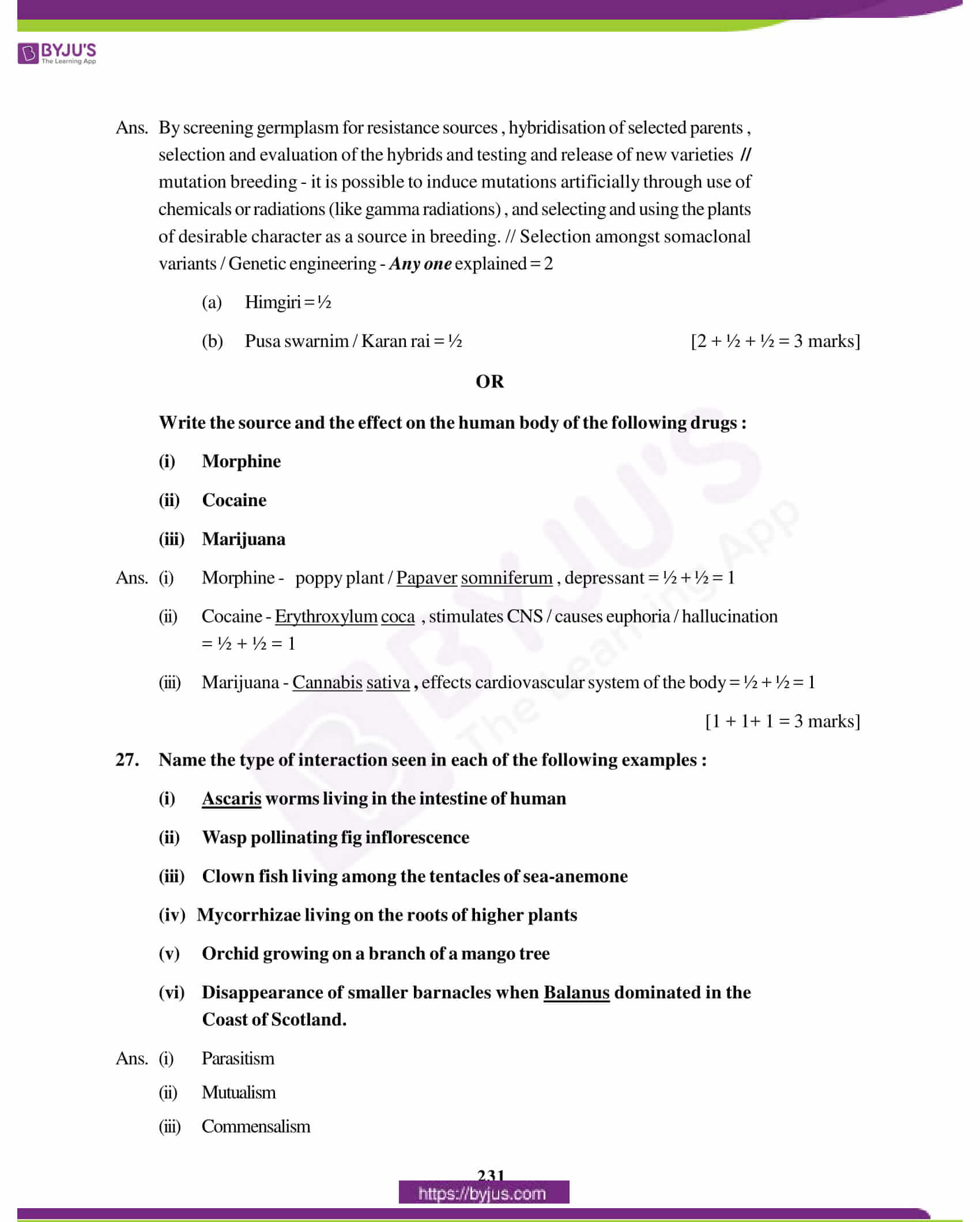 cbse class 12 biology solution 2011 set 1