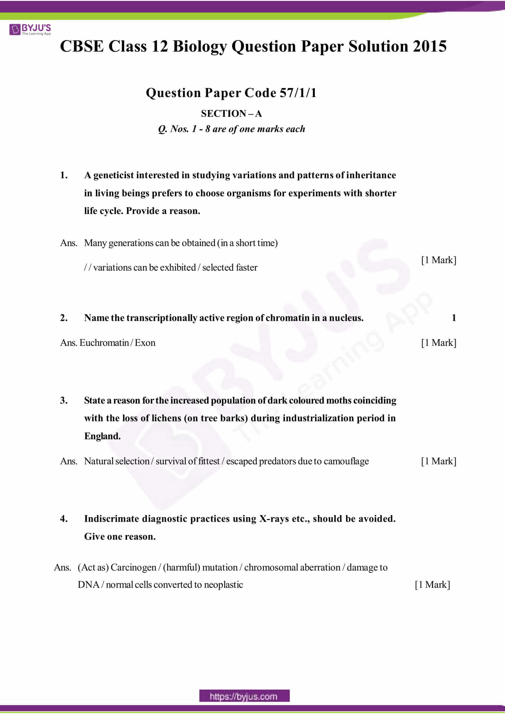 cbse class 12 biology solution 2015 set 1