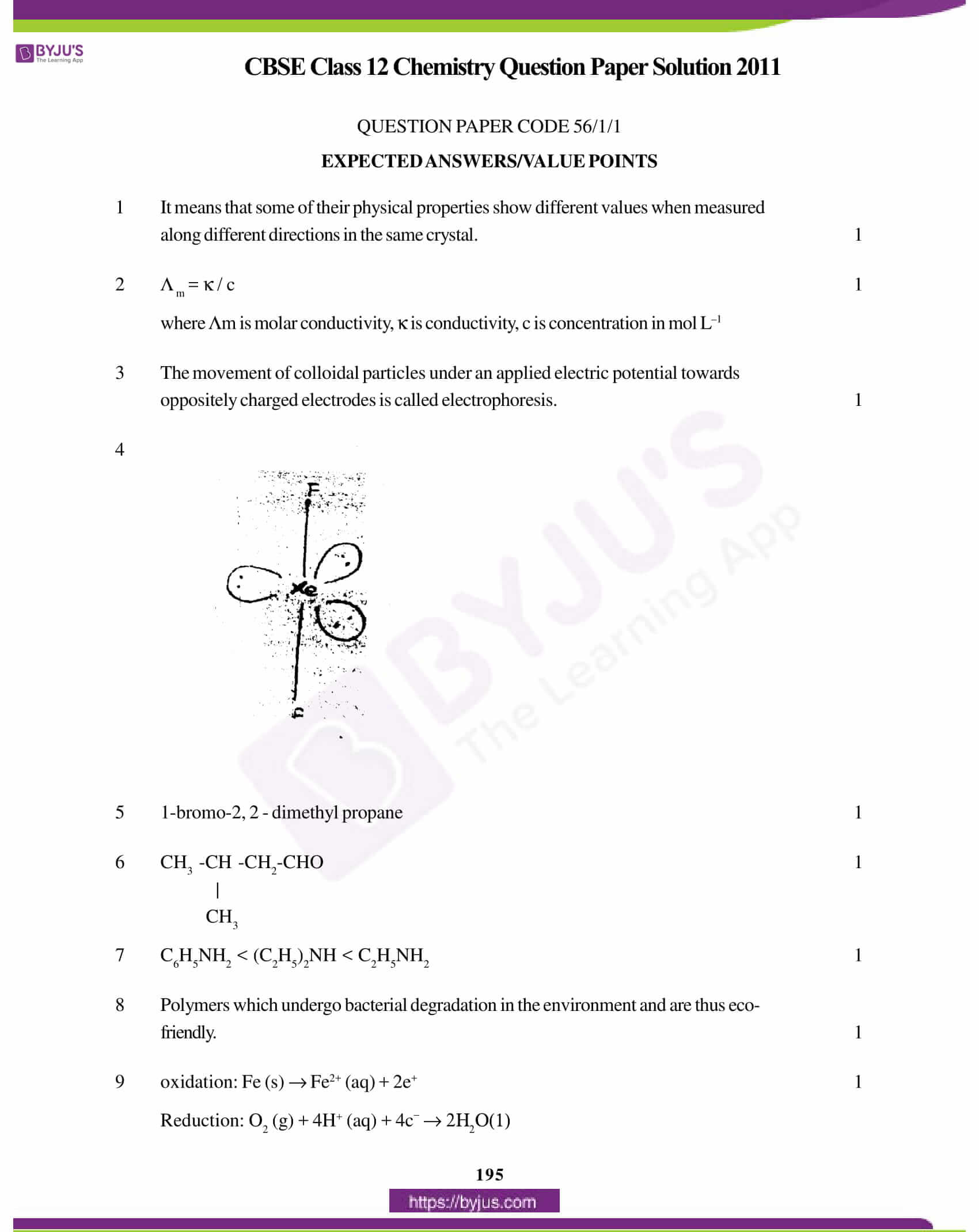 cbse class 10 chemistry solution 2011 set 1