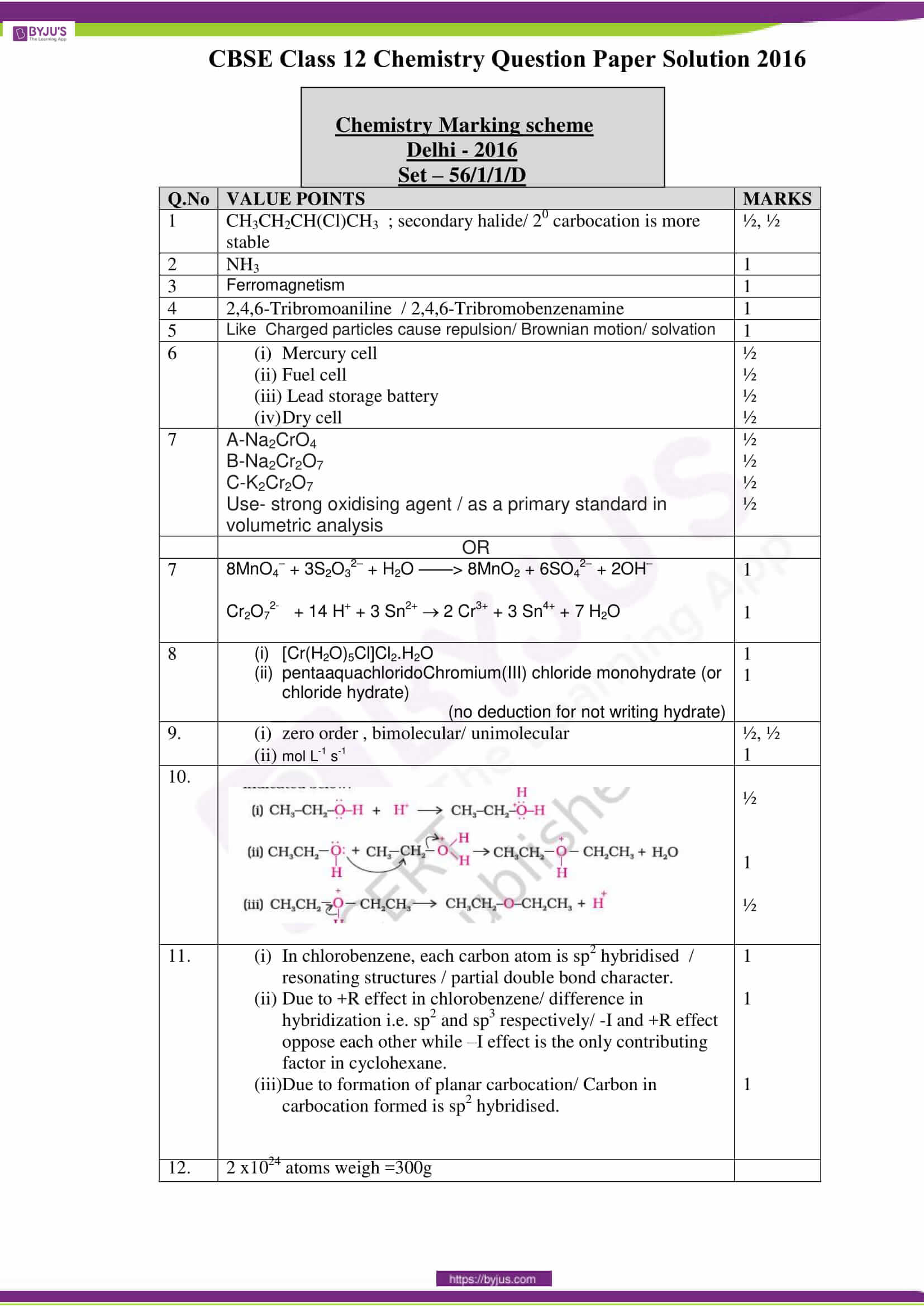 cbse class 12 solution 2016 chemistry set 1