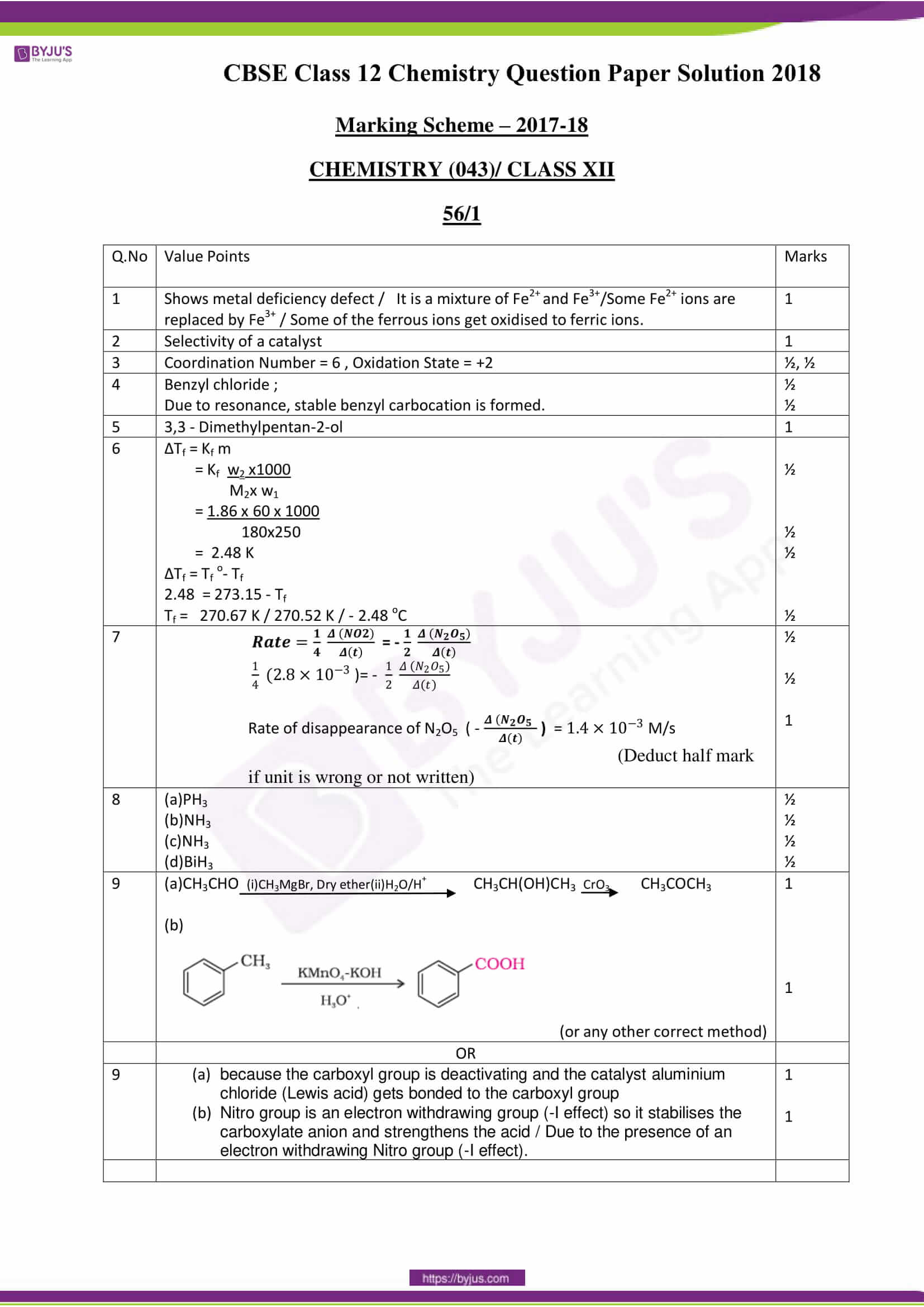 cbse class 12 solution 2018 chemistry set 1