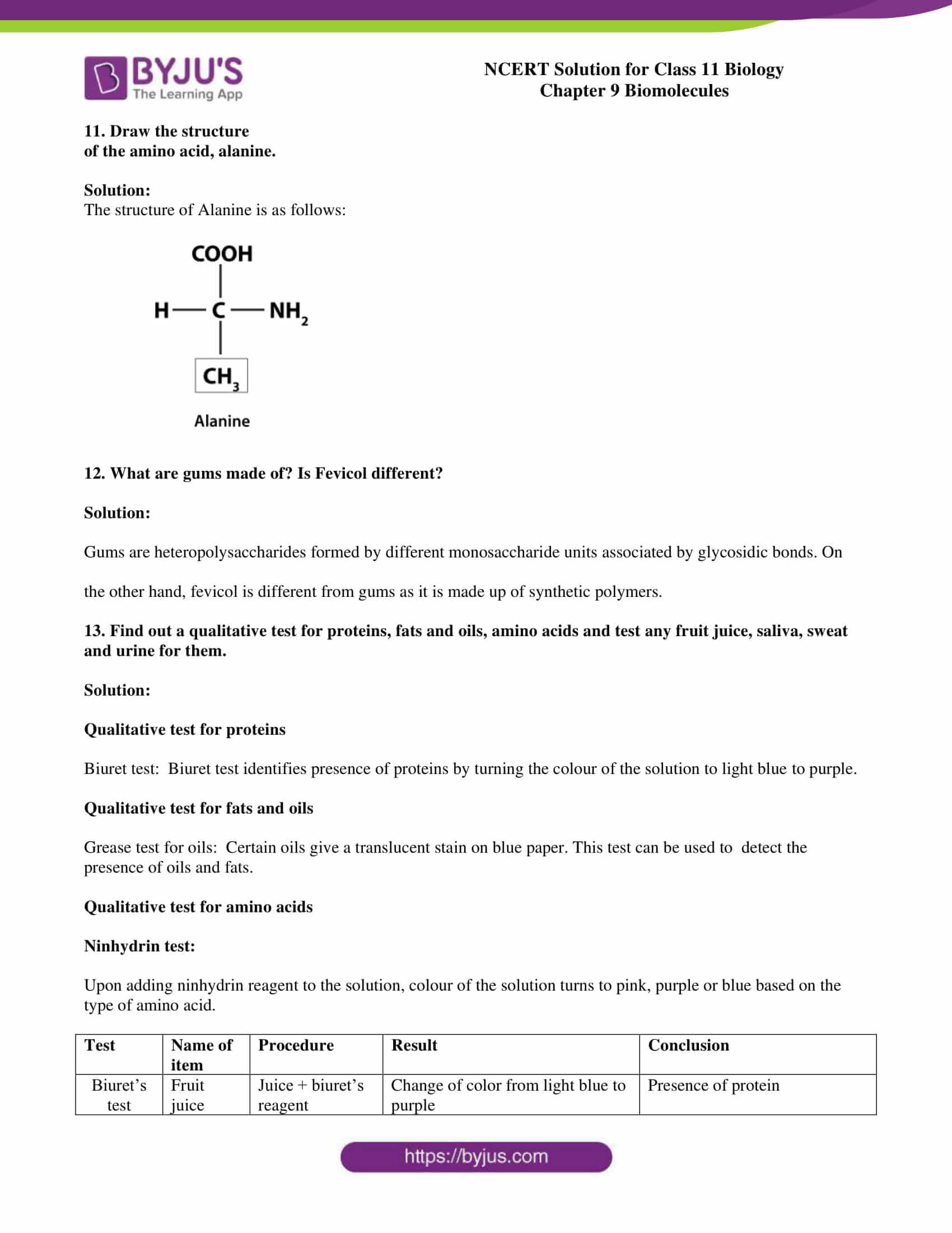 NCERT Solutions for Class 11 Biology Chapter 9 Biomolecules