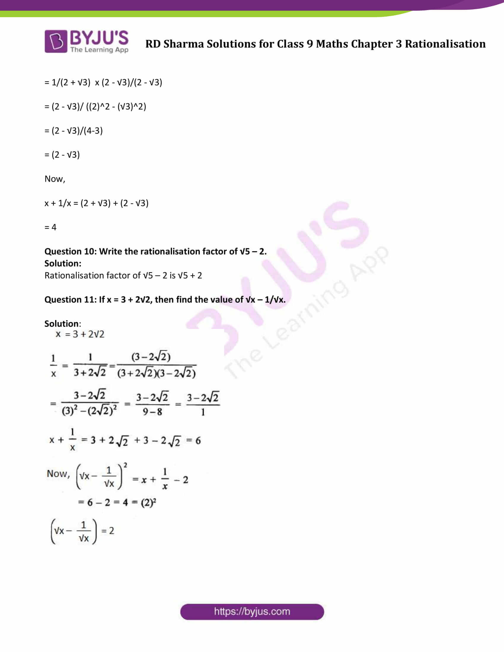 Rd Sharma Class 9 Solutions Maths Chapter 3 Rationalisation