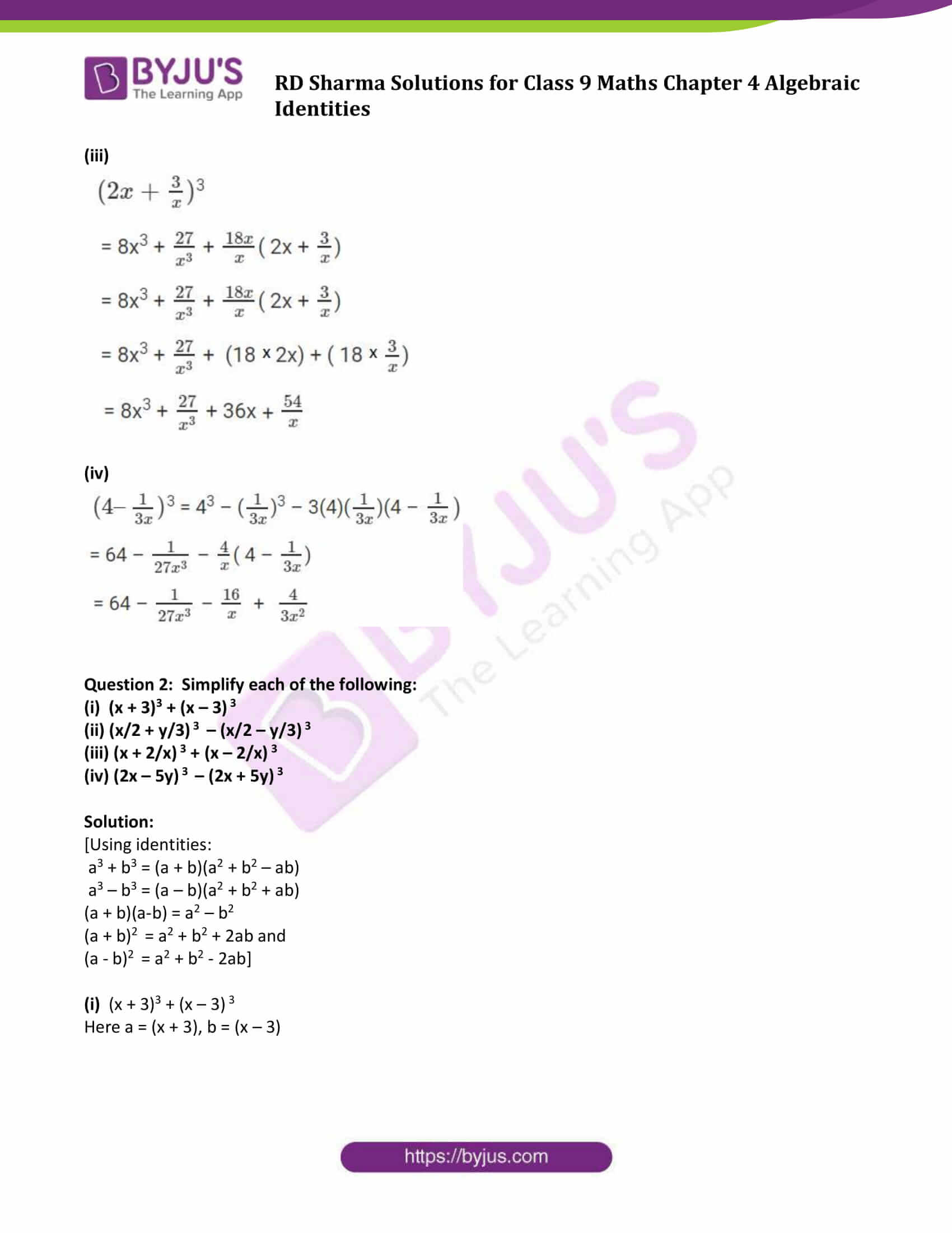 Rd Sharma Class 9 Chapter 4 Algebraic Identities