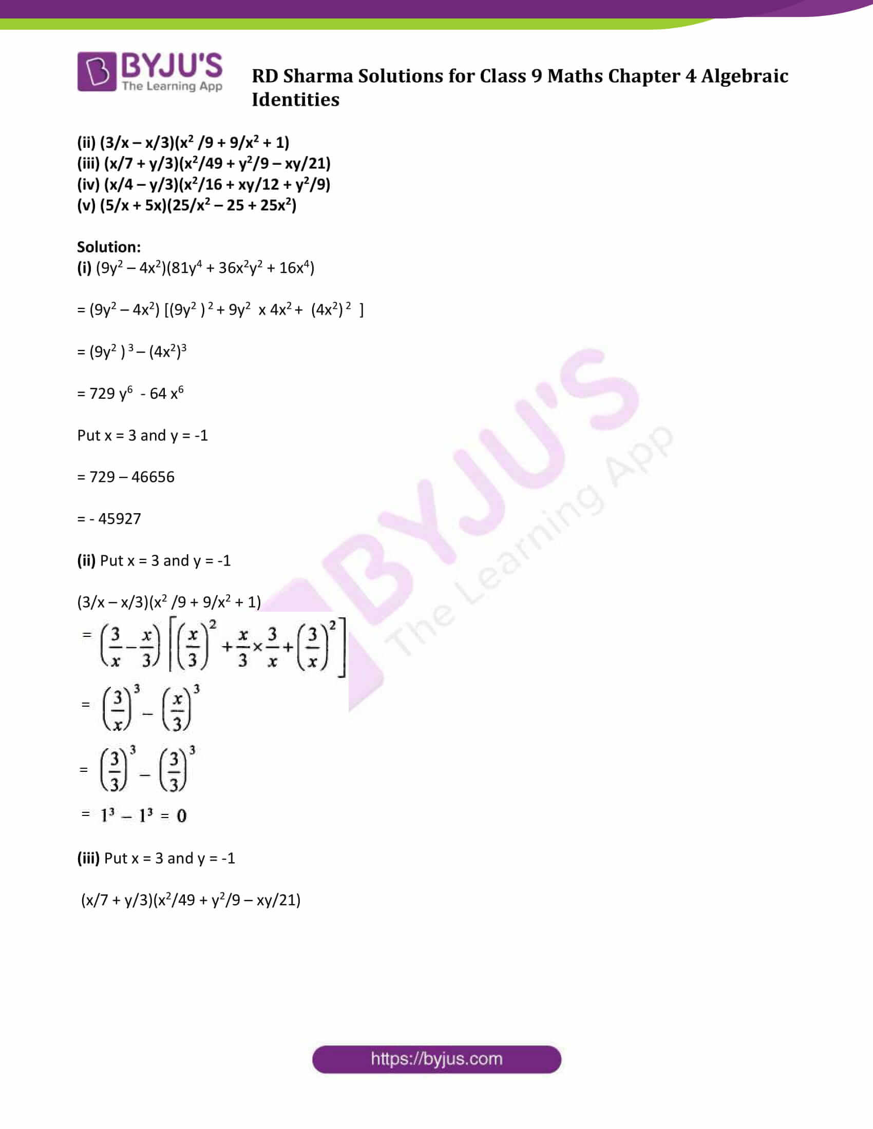 Rd Sharma Ex 4 4 Chapter 4 Class 9 Algebraic Identities Solutions