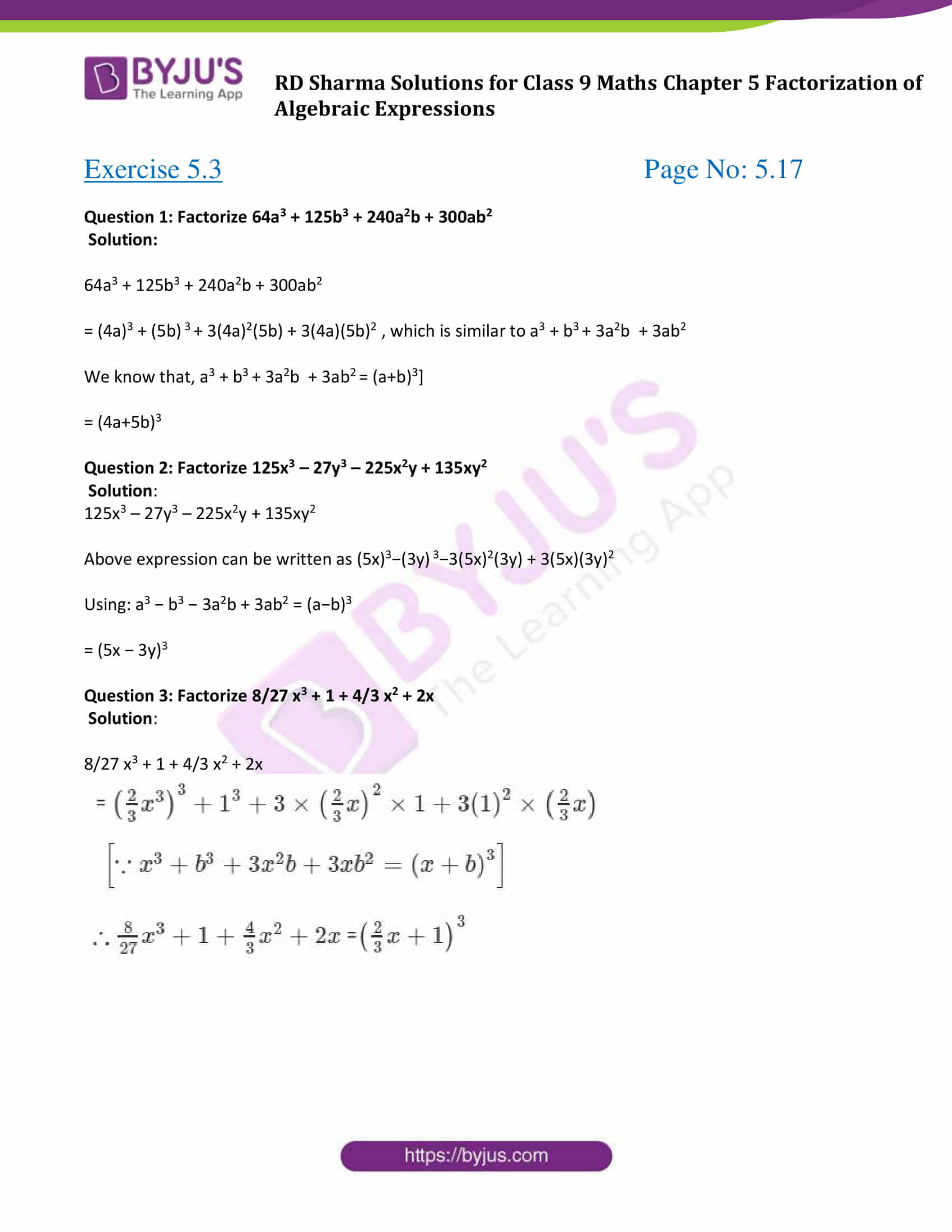 Rd Sharma Class 9 Chapter 5 Factorization Of Algebraic Expressions