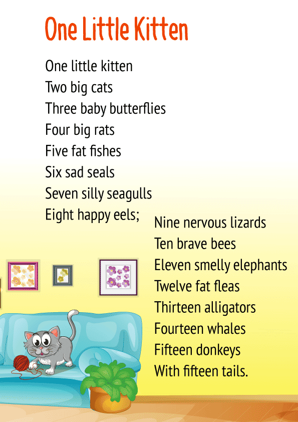 One Little Kitten Poem for class 1