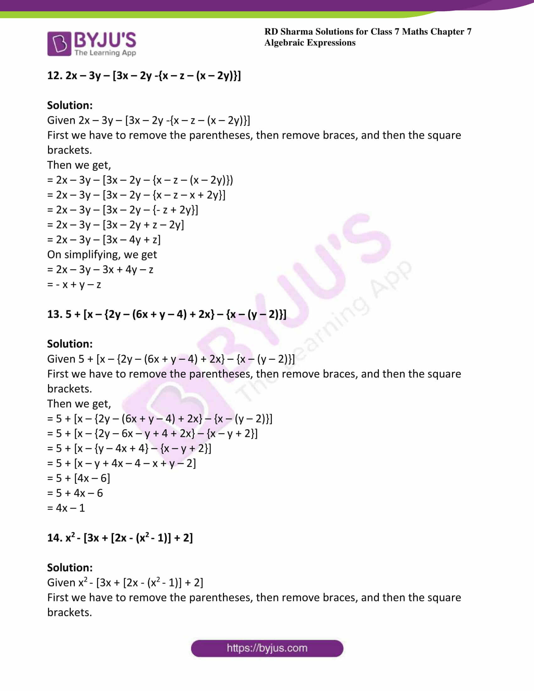 Rd Sharma Solutions For Class 7 Maths Chapter 7 Algebraic Expressions Exercise 7 4 Avail Free Pdf