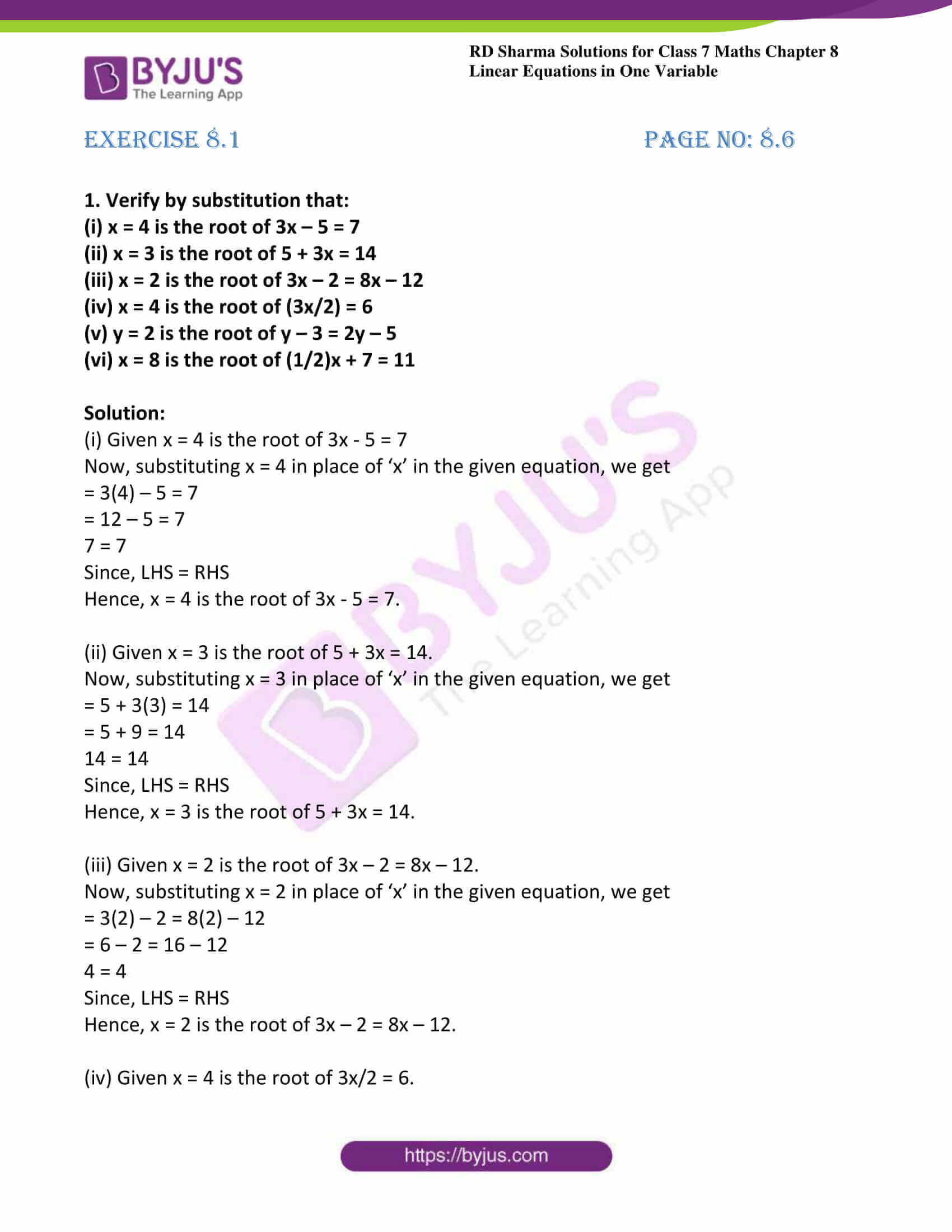 Rd Sharma Solutions For Class 7 Maths Chapter 8 Linear Equations In One Variable Download Free Pdf