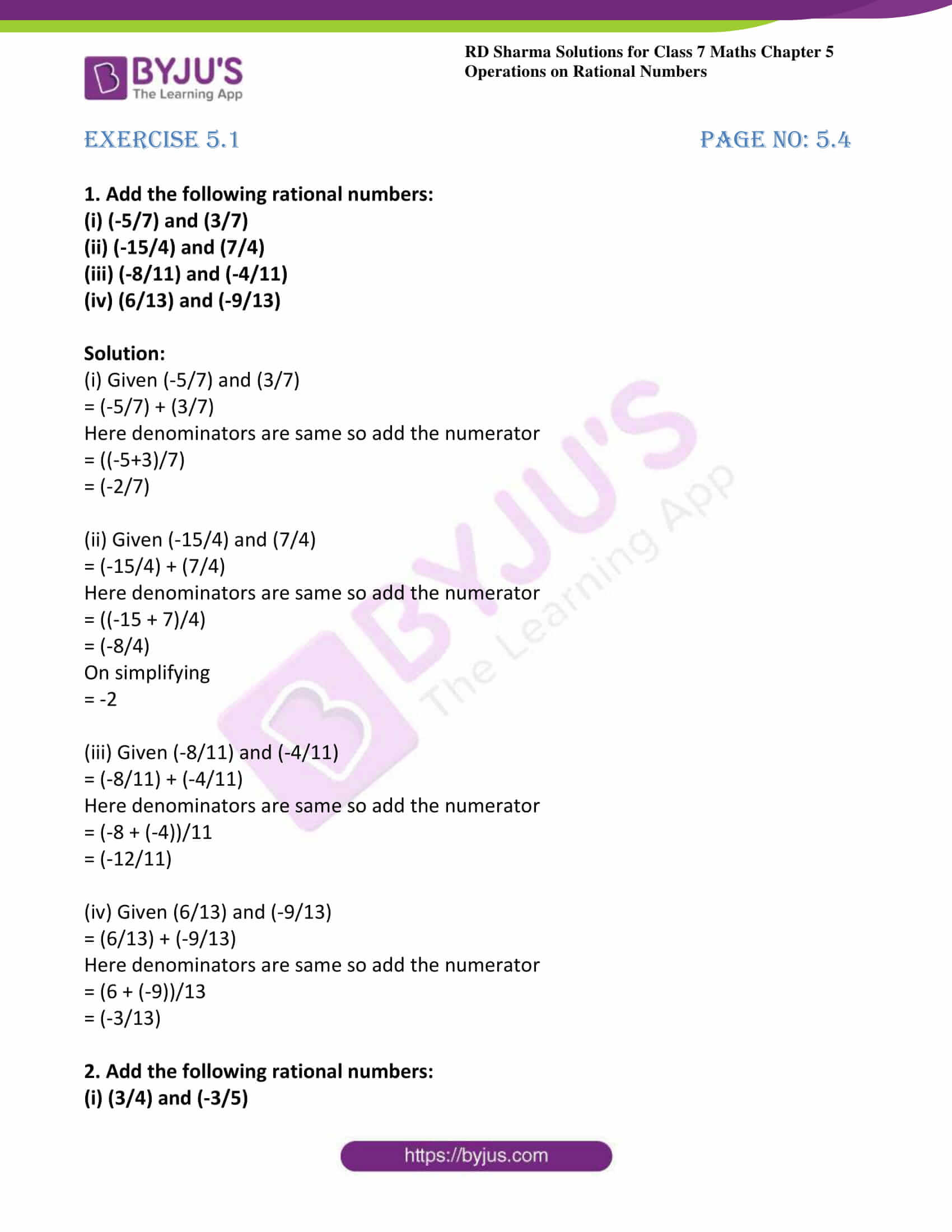 RD Sharma Solutions For Class 7 Maths Chapter 5 Operations On