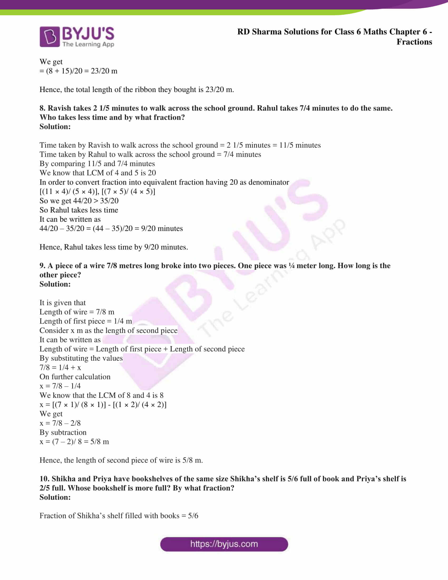 RD Sharma Solutions for Class 6 Chapter 6 Fractions Exercise 6.9 avail ...