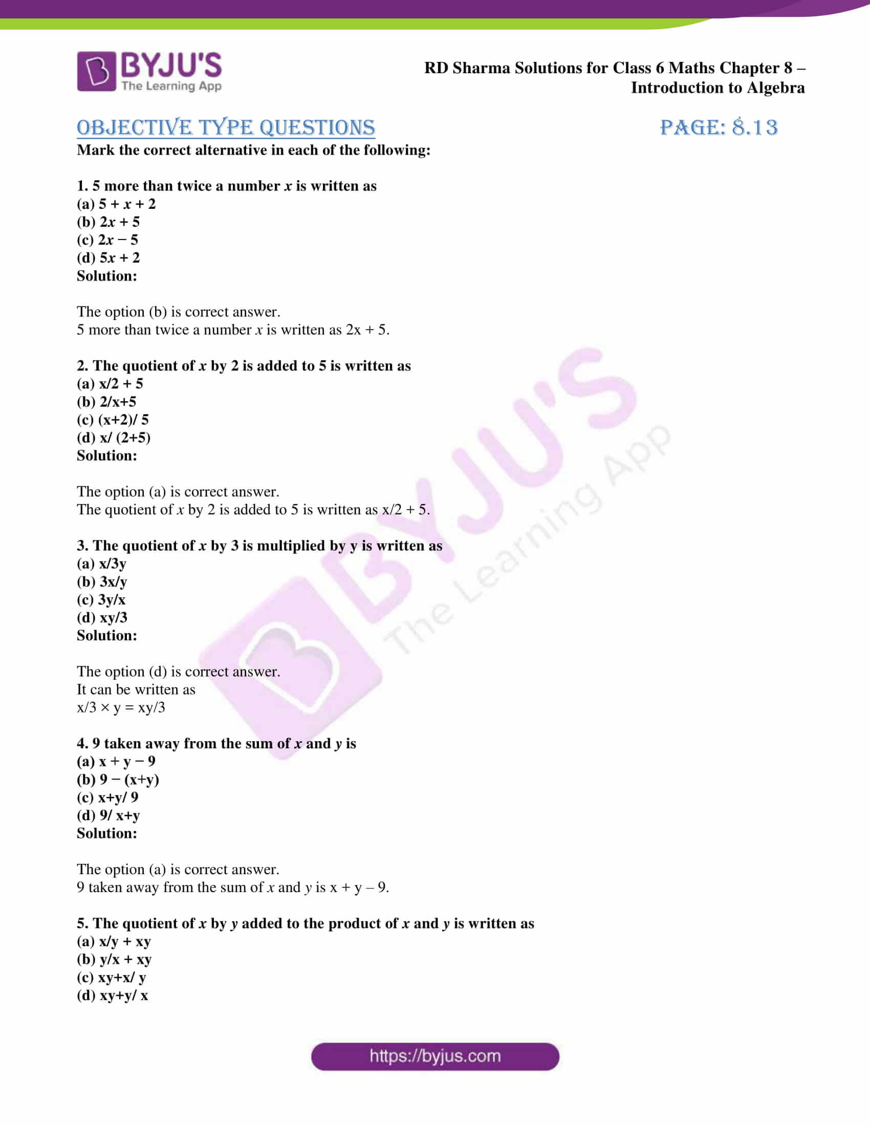 RD Sharma Solutions For Class 6 Chapter 8 Introduction To