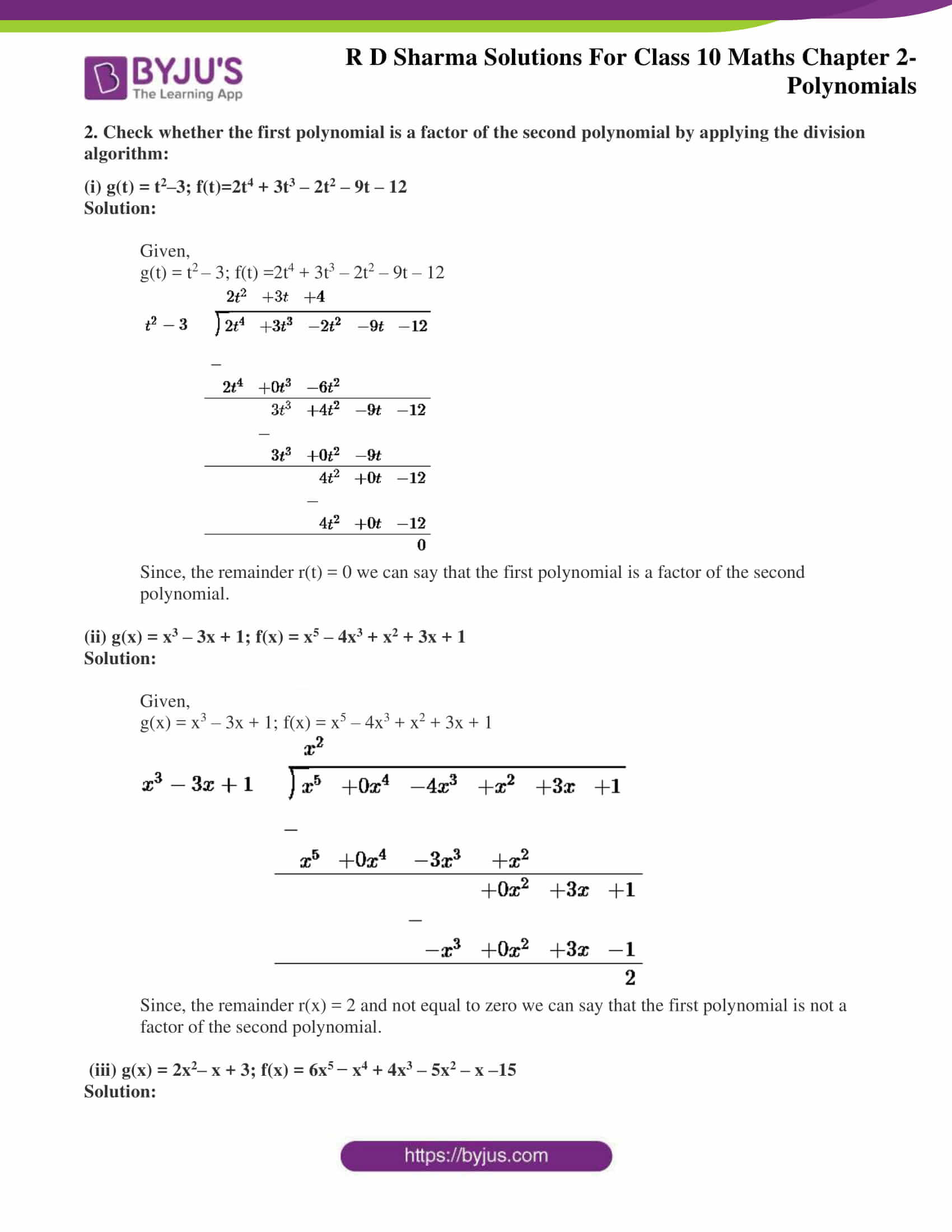 Rd Sharma Solutions For Class 10 Chapter 2 Polynomials Get Pdf