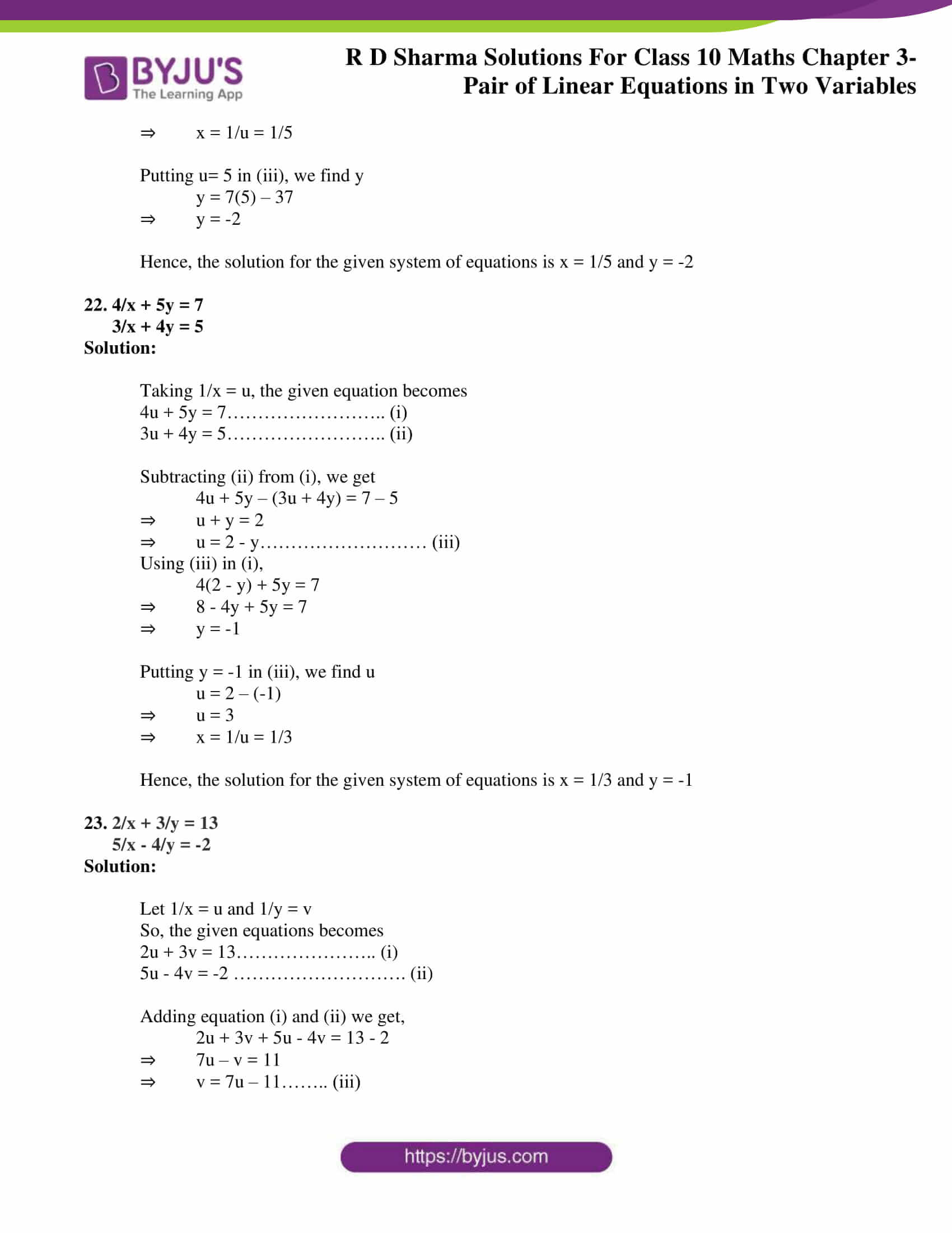 Rd Sharma Class 10 Solutions Maths Chapter 3 Pair Of Linear Equations In Two Variables Exercise 3 3