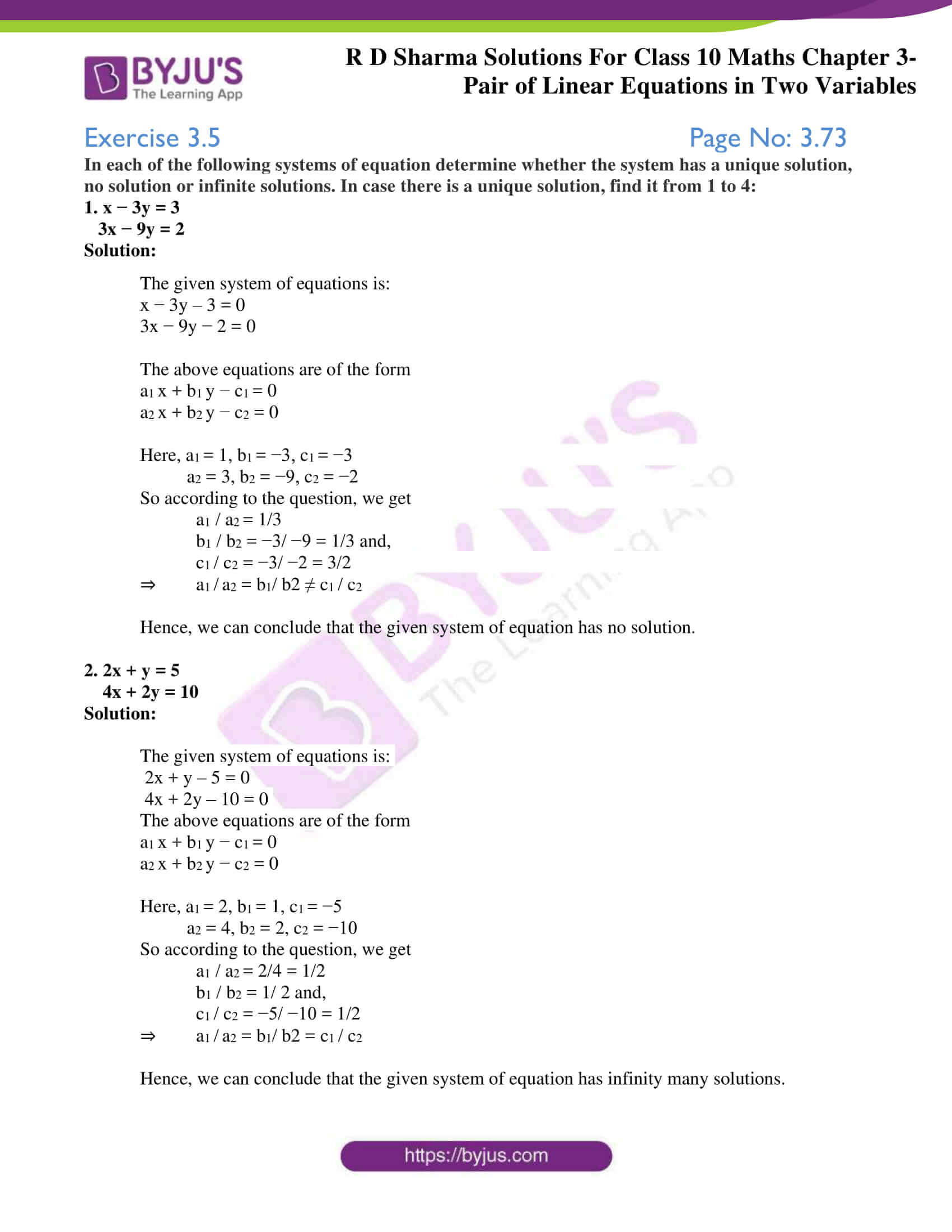 RD Sharma Solutions For Class Chapter Pair Of Linear Equations In Two Variables Exercise