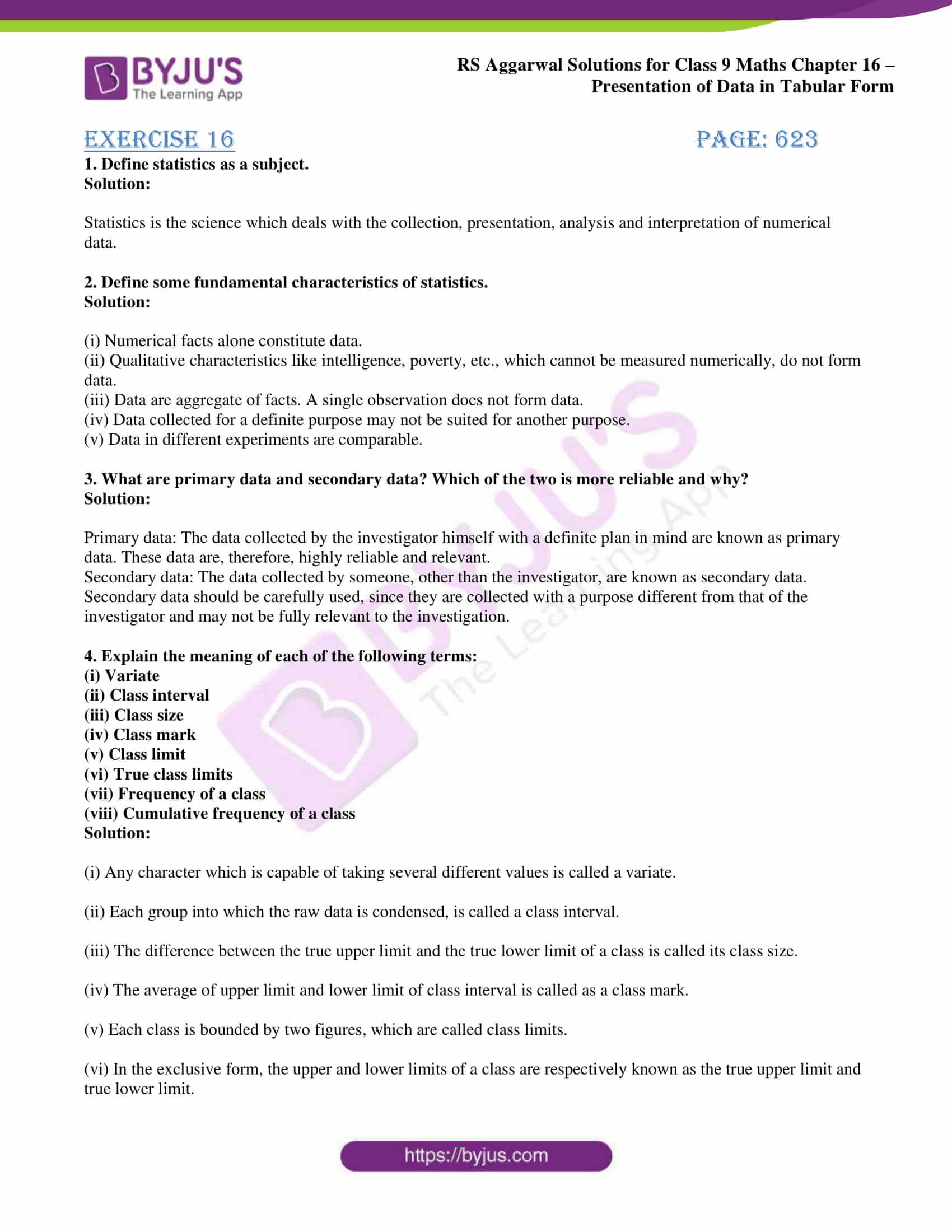 Download Free PDF of RS Aggarwal Solutions for Class 9 Chapter 16