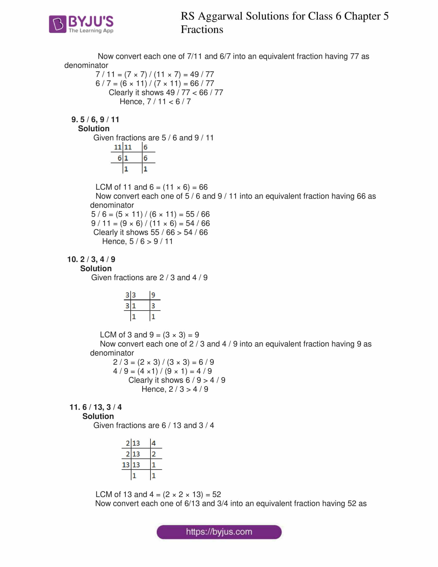 Rs Aggarwal Solutions For Class 6 Chapter 5 Fractions In Pdf Format Download