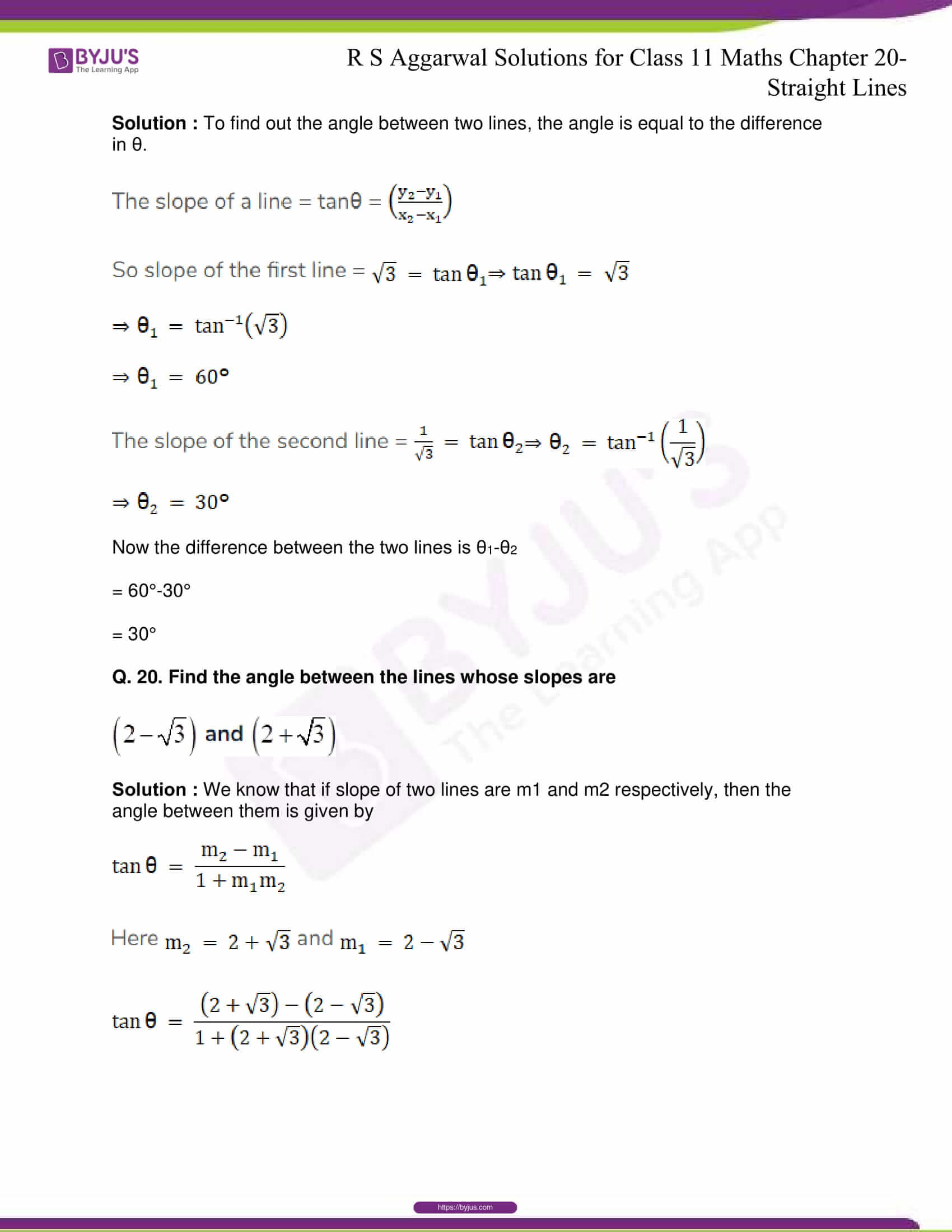 Class 11 Maths Rs Aggarwal Book Pdf Download R S Aggarwal Solutions for Class 11 Maths Chapter 20- Straight Lines